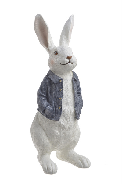 Figurka Zając biały szczotkowany w granatowej kurtce 30,5 cm