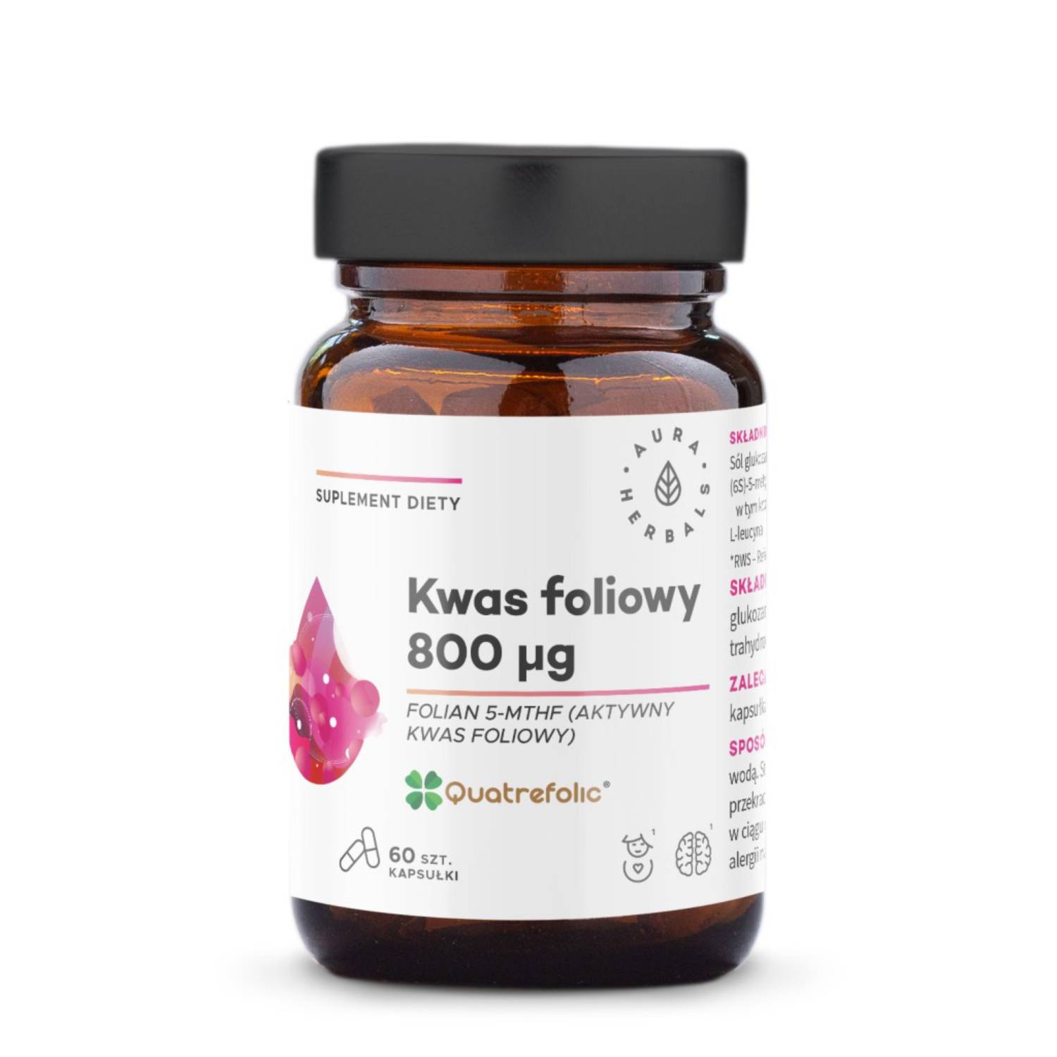 Aura herbals, kwas foliowy 800 ug, 60 kapsułek