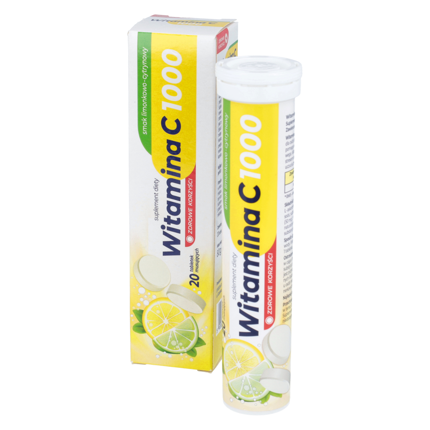 Zdrowe korzyści witamina c 1000, smak limonkowo-cytrynowy, 20 tabletek musujących