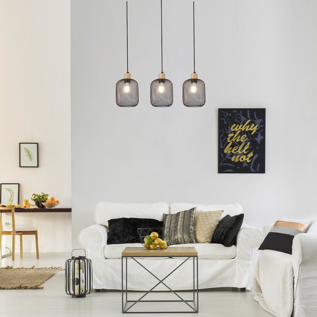 Rabalux Grendel lampa wisząca 3x60W czarny mat/buk 3132