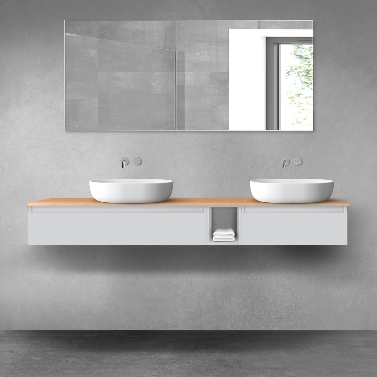 Oltens Vernal zestaw mebli łazienkowych 180 cm z blatem szary mat/dąb 68658700 - Wysyłka w 24h