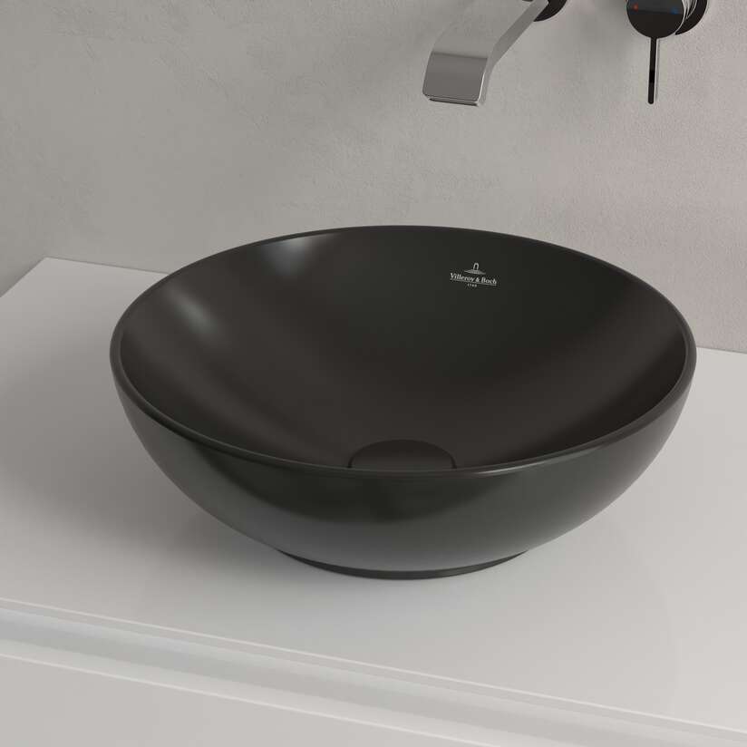 Villeroy & Boch Loop & Friends umywalka 38x38 cm okrągła nablatowa Pure Black CeramicPlus 4A4500R7