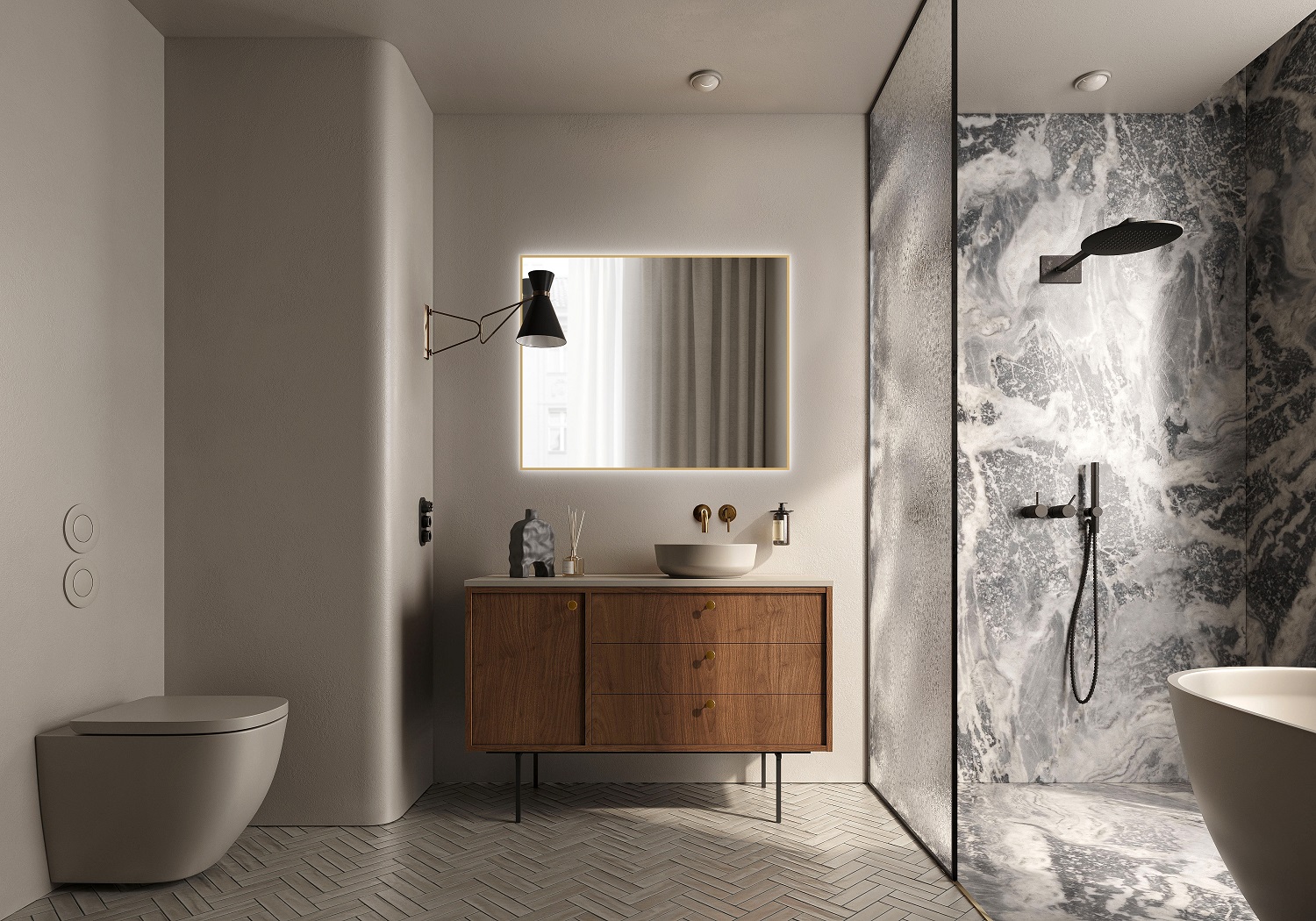 Elita Sharon Square lustro 100x80 cm prostokątne z oświetleniem złoty RE061003015570