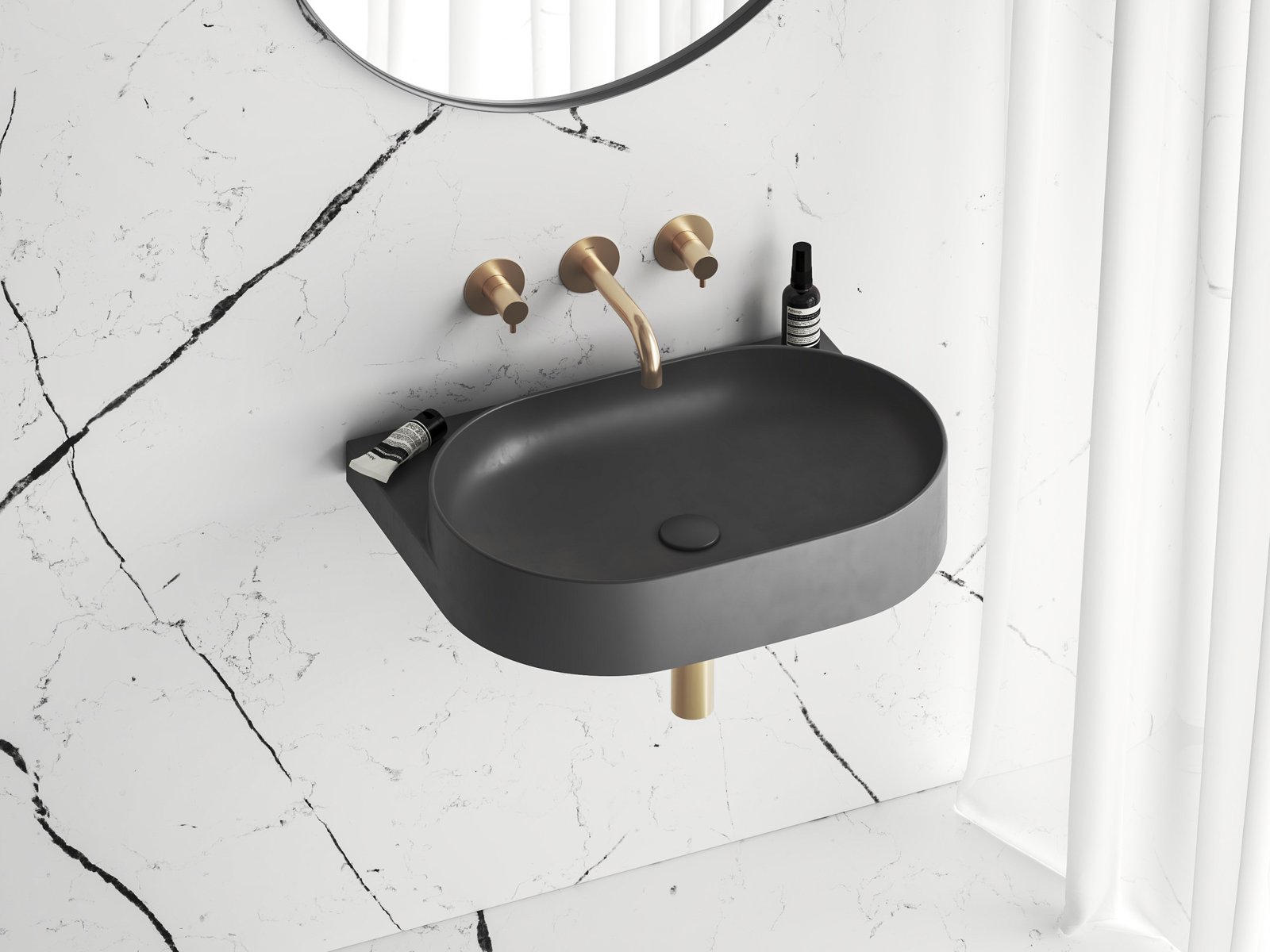 Ravak Yard umywalka 60,5x50 cm półokrągła ścienna antracyt XJX03060000