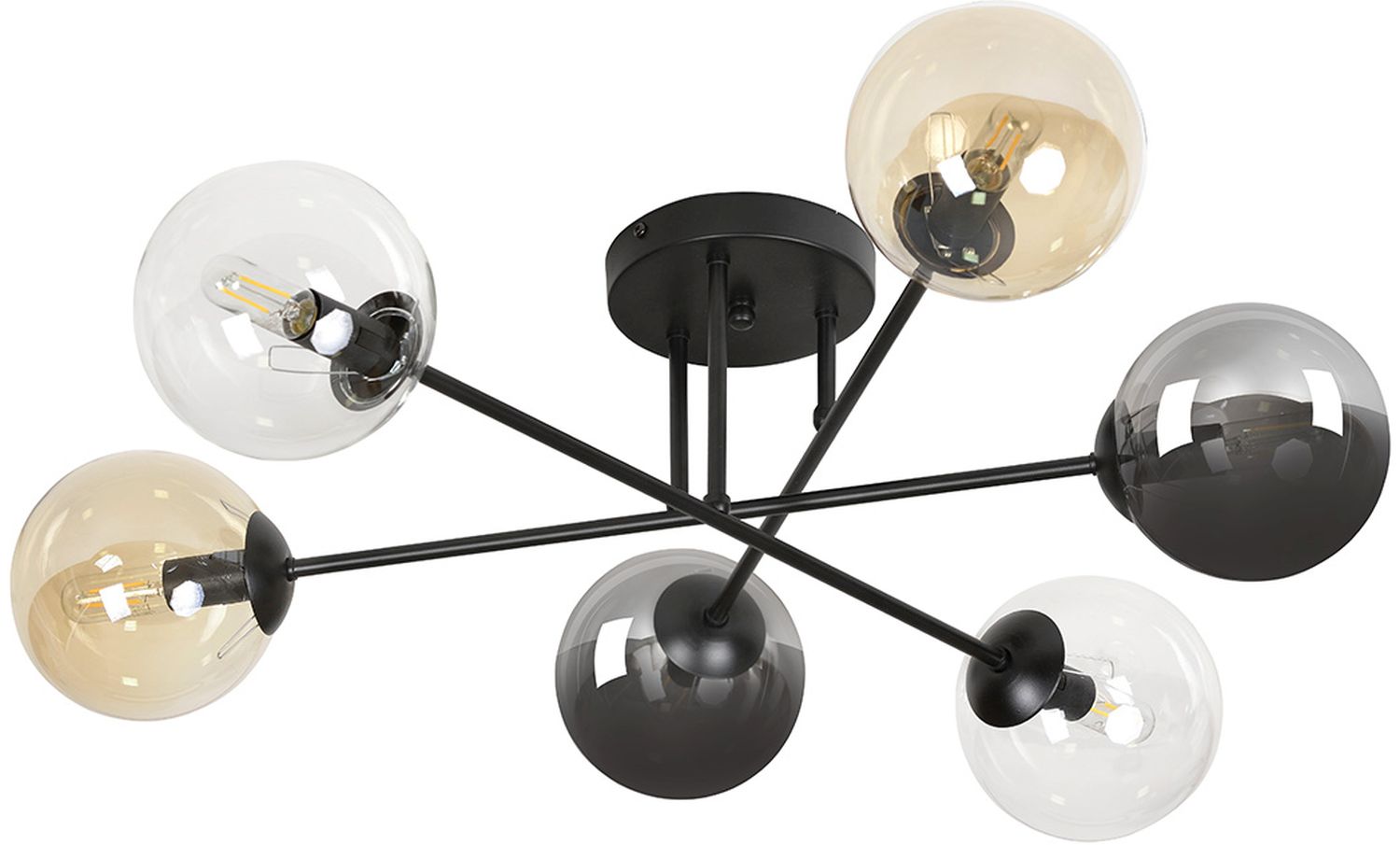 Emibig Brendi lampa podsufitowa 6x10 W czarna-przezroczysta-bursztynowa-grafitowa 834/6B2