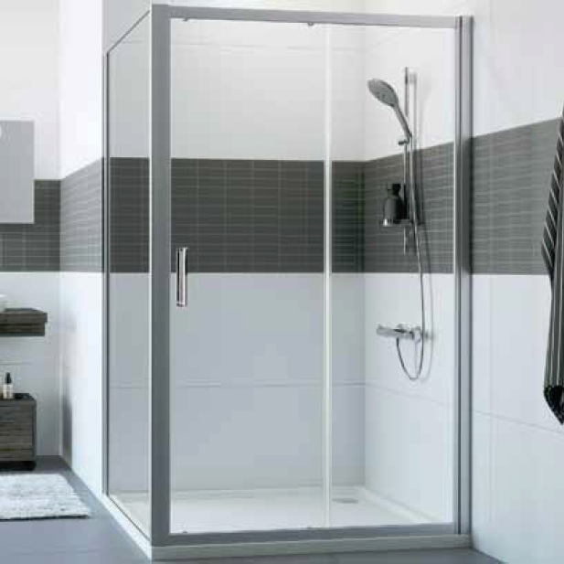 Huppe Classics 2 4-kąt drzwi prysznicowe 130 cm 1-częściowe ze stałym segmentem suwane srebrny połysk/szkło przezroczyste ...