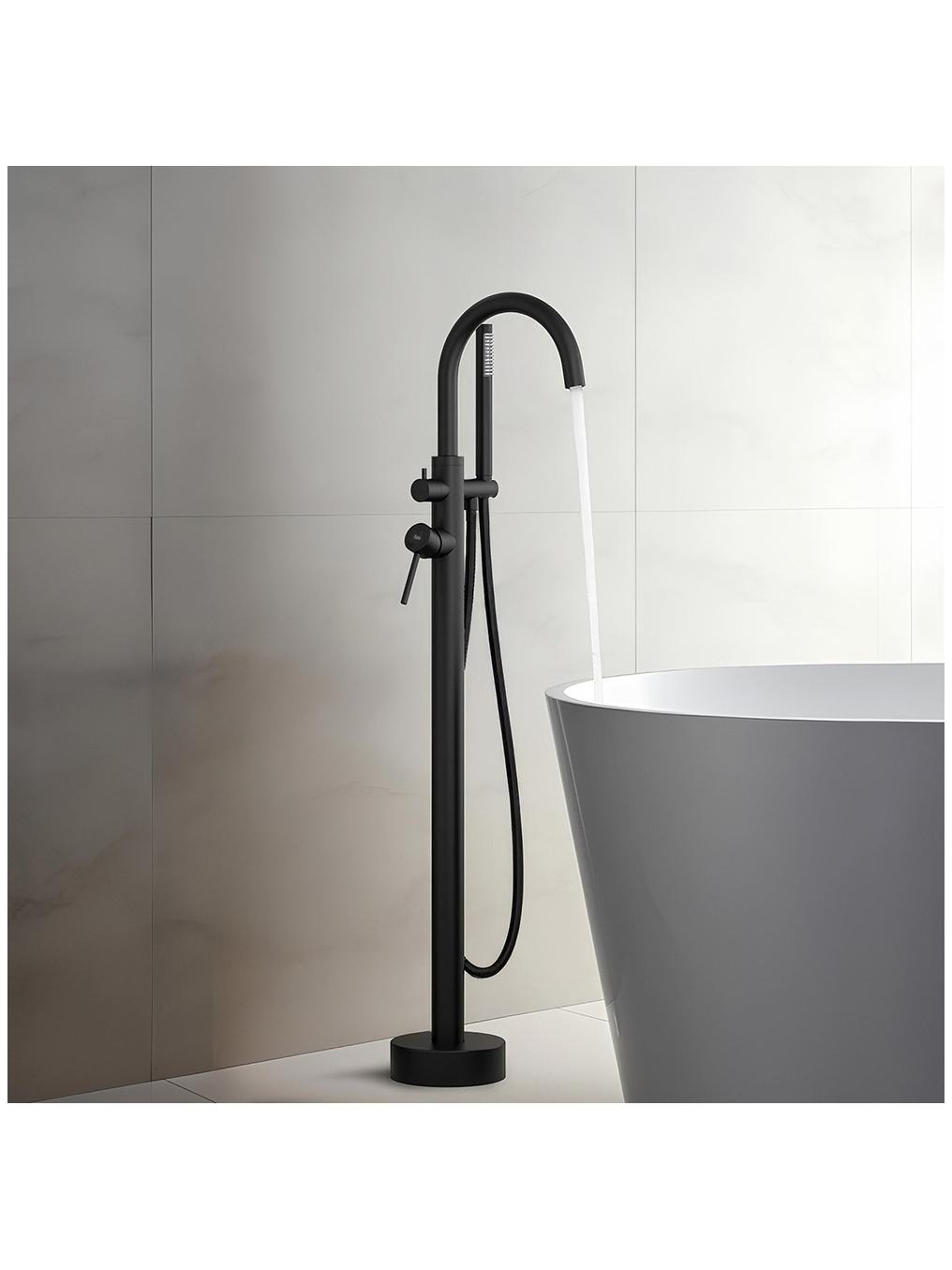 Rea Lungo bateria wannowo-prysznicowa wolnostojąca czarna REA-B7496