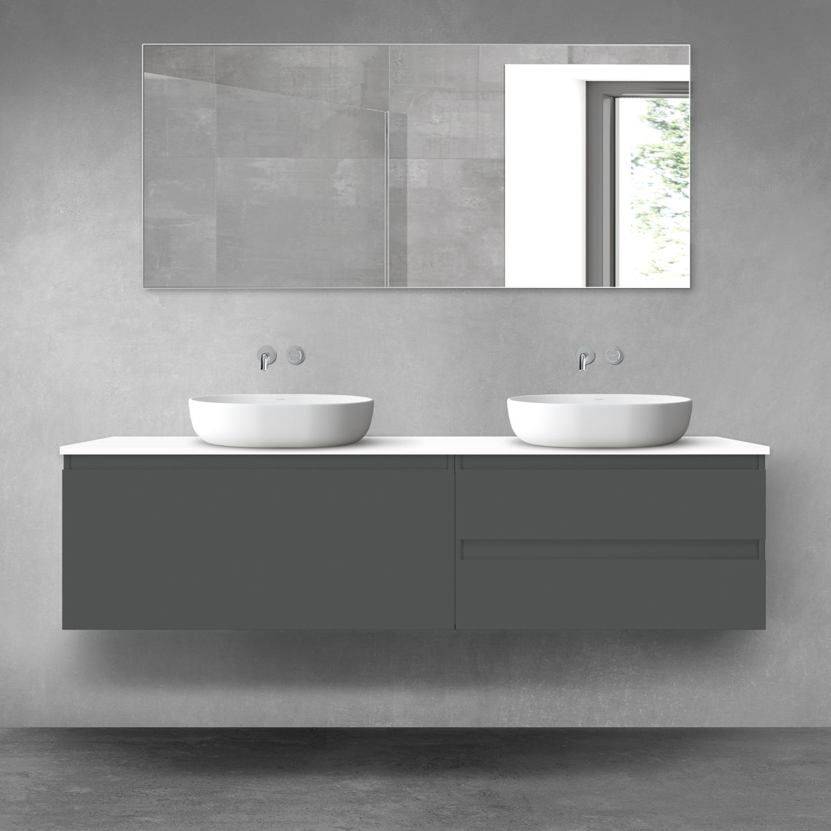 Oltens Vernal zestaw mebli łazienkowych 180 cm z blatem grafit mat/biały połysk 68572400 - Wysyłka w 24h