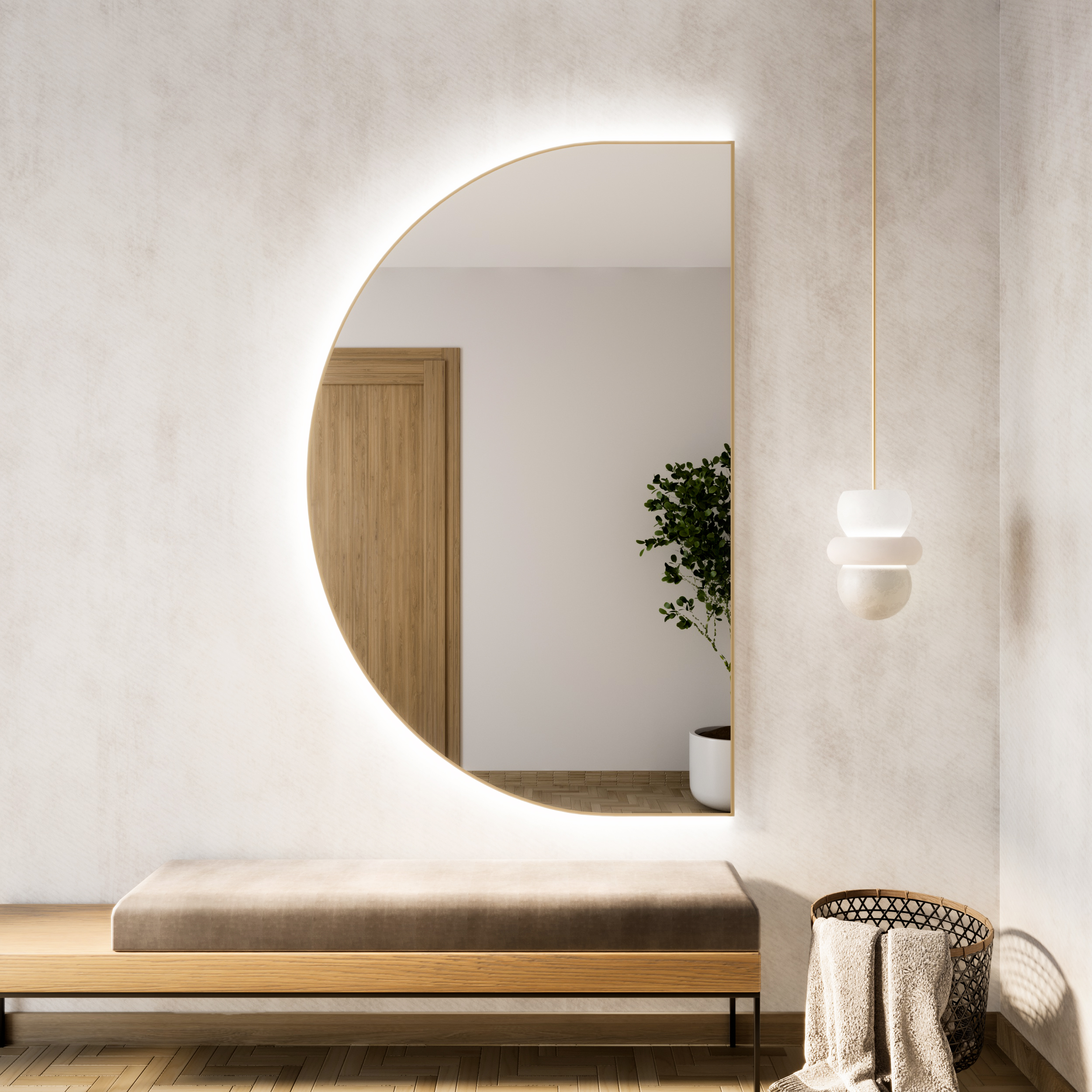 Baltica Design Tiny Border Semi Round Bright lustro 100x50 cm złote barwa ciepła