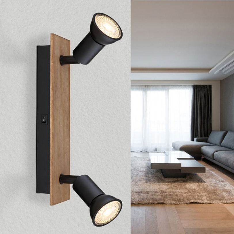 Globo Lighting Drew kinkiet 2x35W czarny mat/drewno 57998-2W