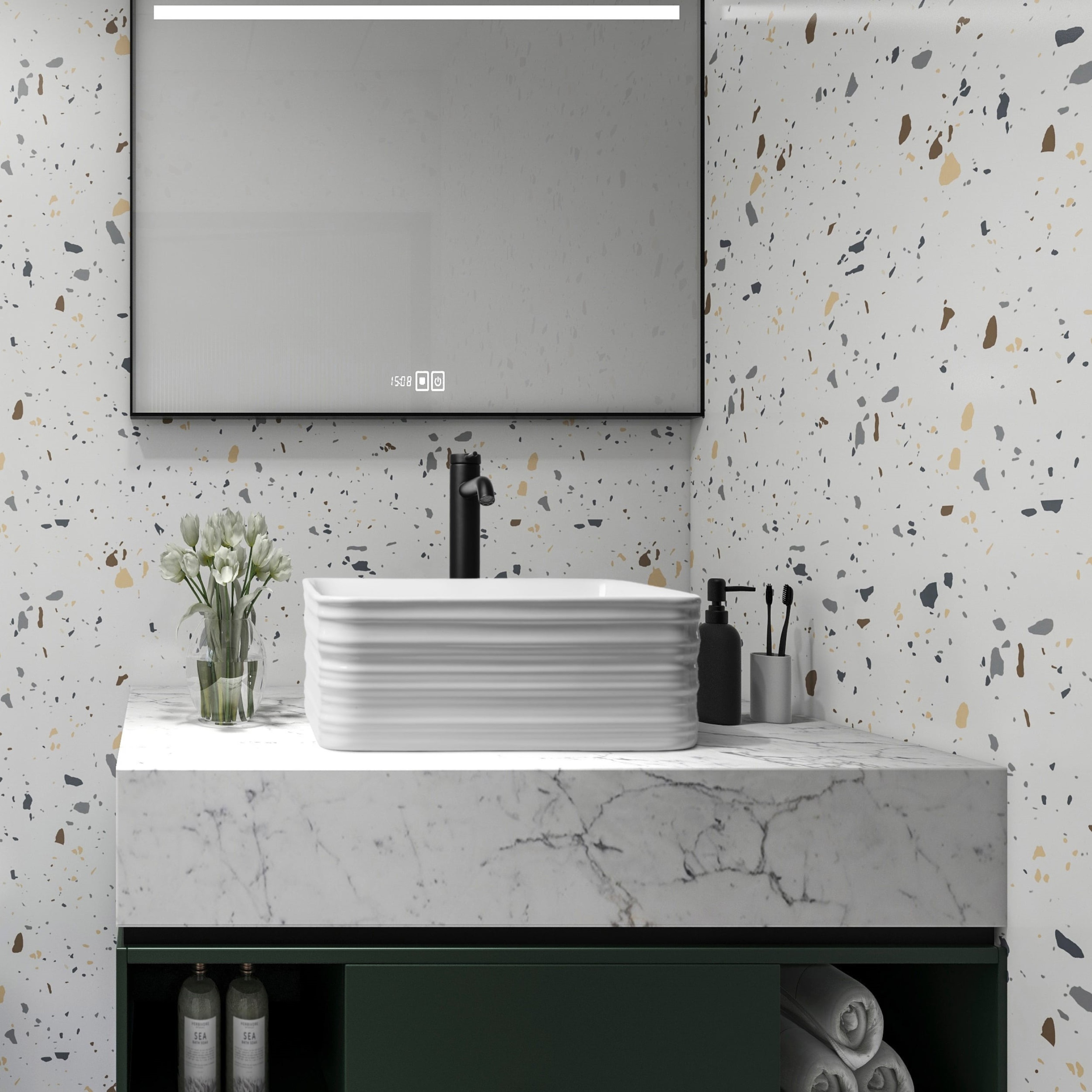 Invena Akte umywalka 38x38 cm kwadratowa biały połysk CE-54-K01