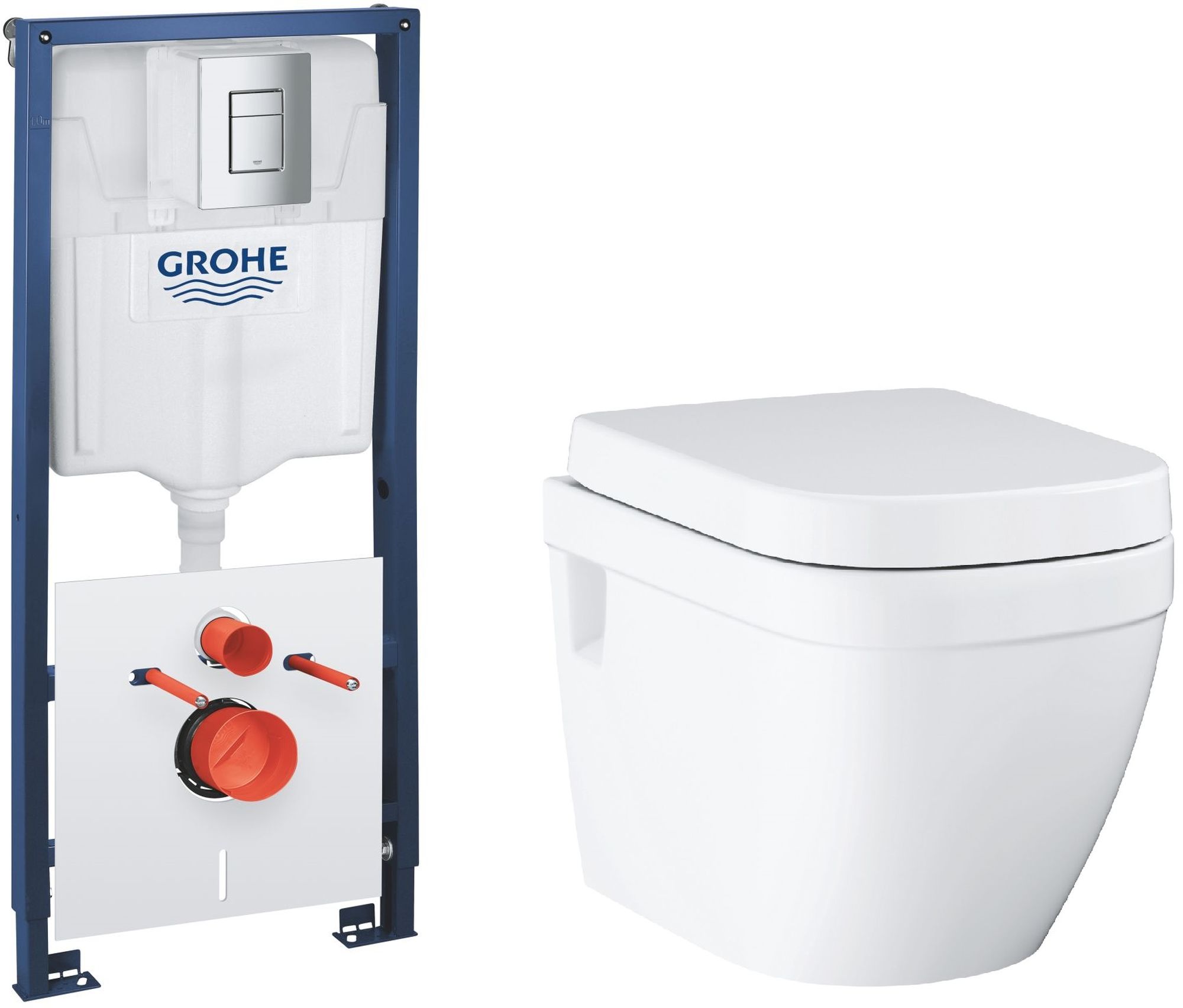 Zestaw Grohe Solido stelaż podtynkowy WC z przyciskiem Even chrom i miska WC Euro Ceramic z deską wolnoopadającą (39930000, 39703000) - Wysyłka w 24h