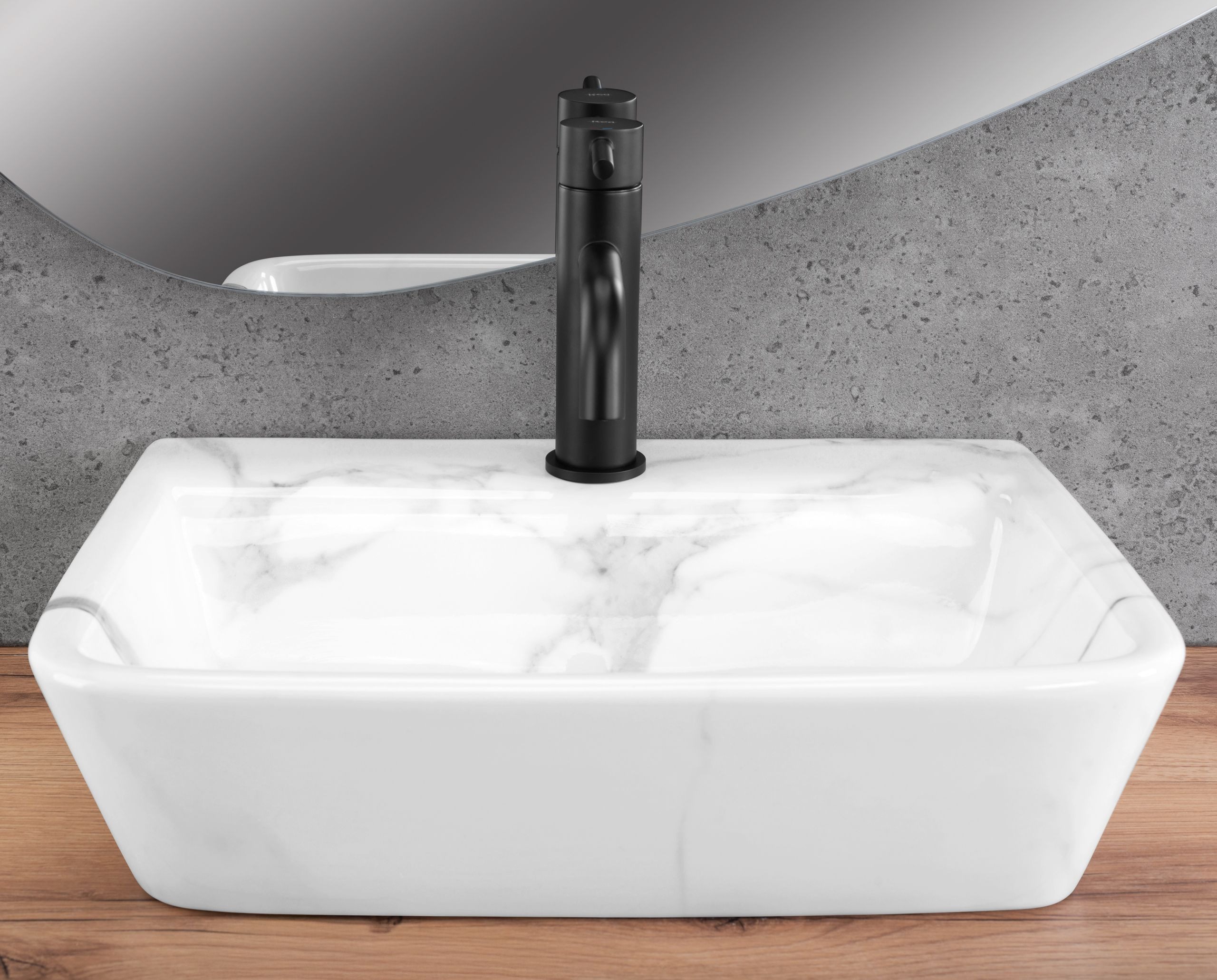 Rea Altea umywalka 45,5x36 cm półokrągła nablatowa biała imitacja kamienia REA-U9242