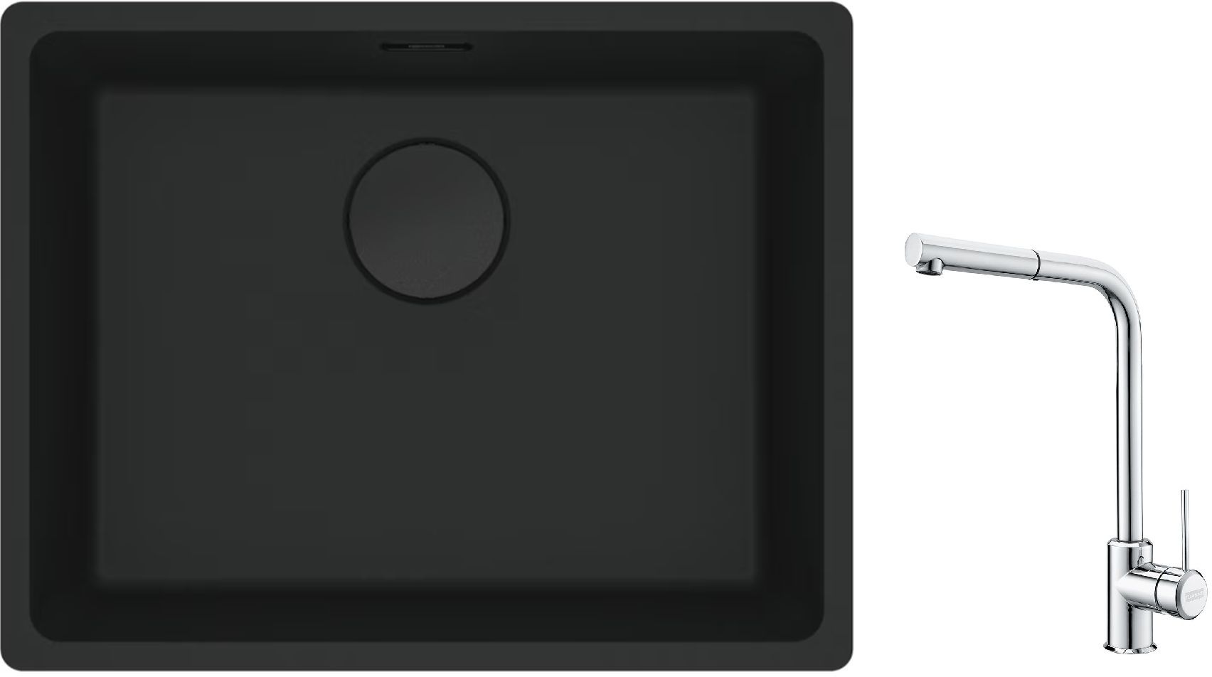 Franke Maris MRG 110-52 zlewozmywak 52x40 cm Fragranite czarny mat z baterią kuchenną Sirius Side chrom (1250697759, 1150668280)