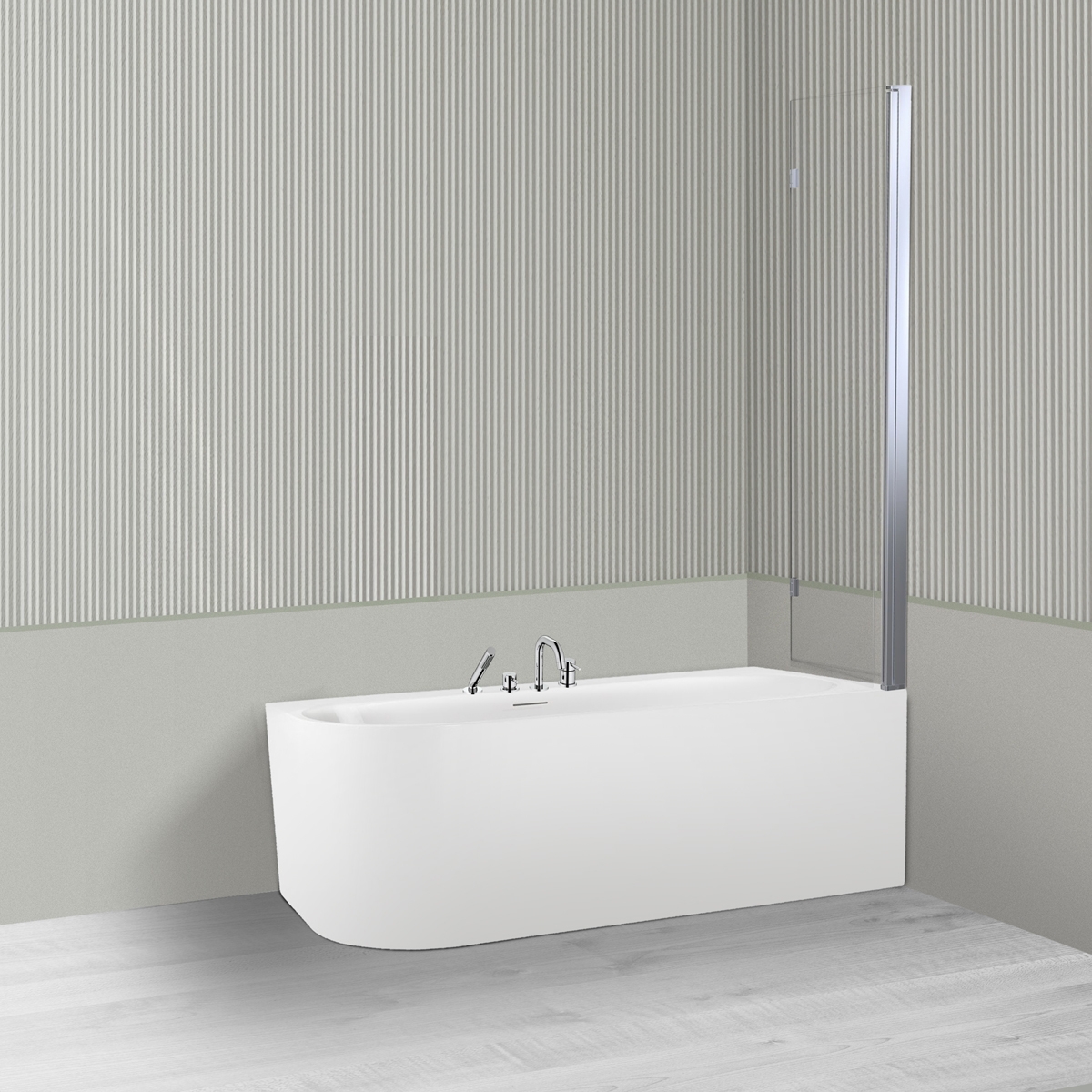 Oltens Hulda Sela zestaw wanna wolnostojąca narożna 160x75 cm akrylowa prawa biała z parawanem nawannowym 115 cm 2-częściowy chrom ... - Wysyłka w 24h