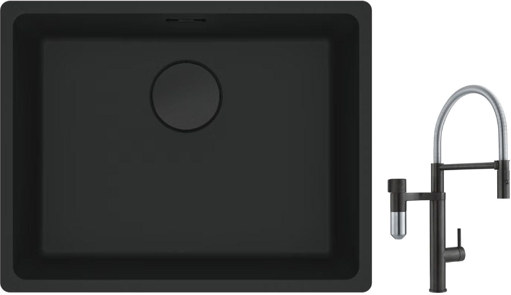Franke Maris MRG 110-52 zlewozmywak 52x40 cm Fragranite czarny mat z baterią kuchenną Vital Semi-Pro czarny mat/stal (1250697759, ... - Wysyłka w 24h