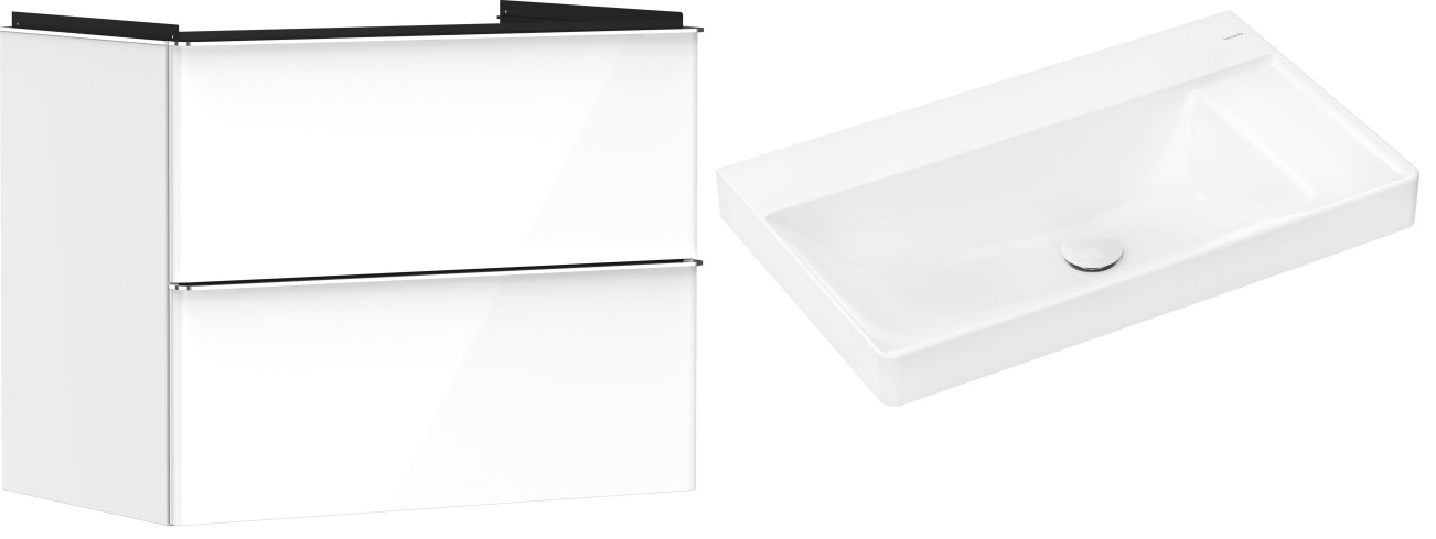 Hansgrohe Xelu Q szafka wisząca z umywalką 80x48 cm biały wysoki połysk/chrom/biały (54027000, 61026450)