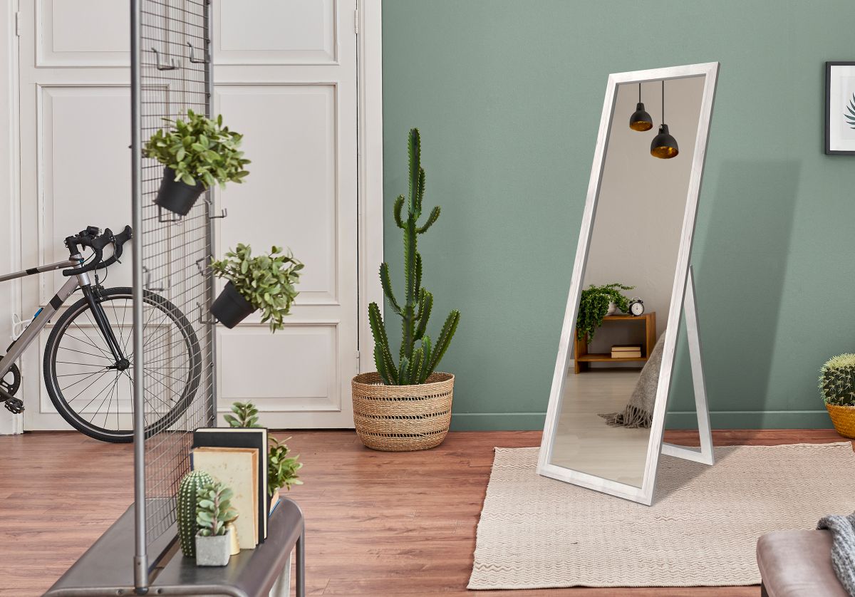 Styler Sicilia lustro prostokątne 46x146 cm stojące rama białe drewno mat LU-12262