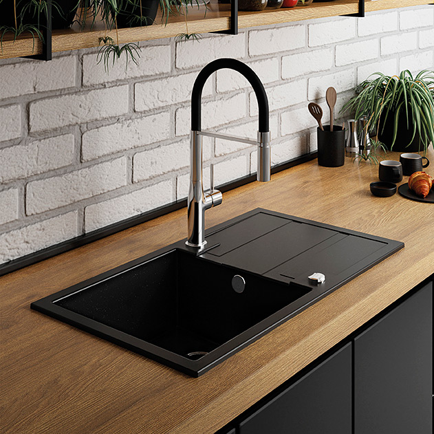 Laveo Barbados zlewozmywak granitowy 76x44 cm czarny SBB711T