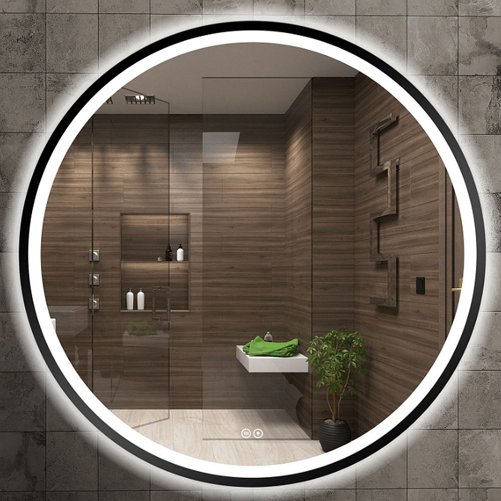 Venti Orion Black lustro 80x80 cm okrągłe z oświetleniem z matą grzewczą czarny