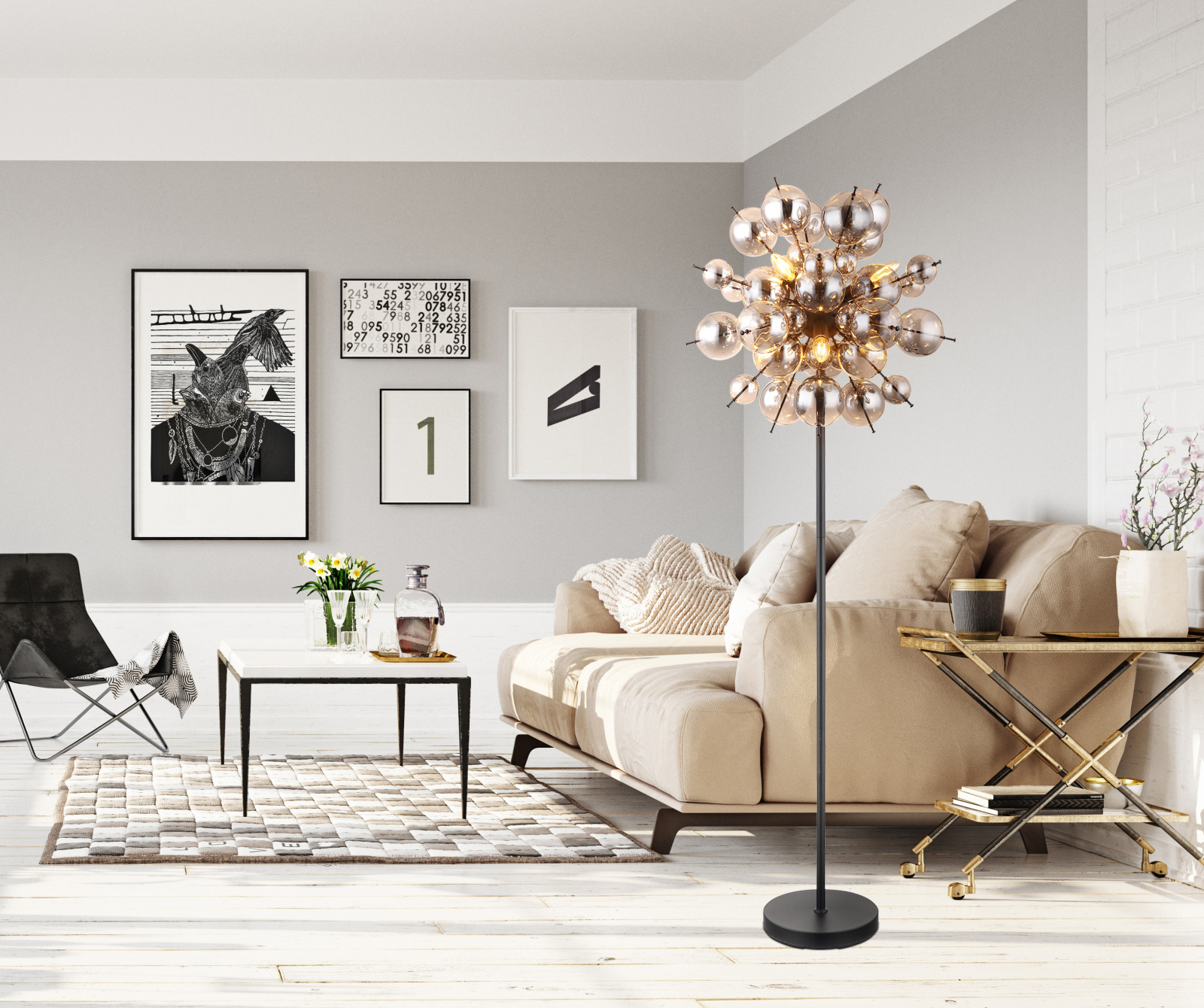 Globo Lighting Udo lampa stojąca 6x25 W czarna-przydymiona 15633SS