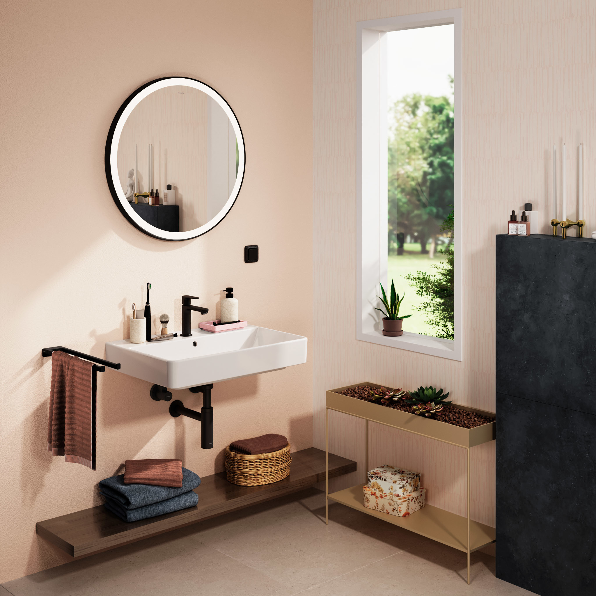 Hansgrohe Xarita Lite S lustro 70x70 cm okrągłe z oświetleniem czarny mat 54966670