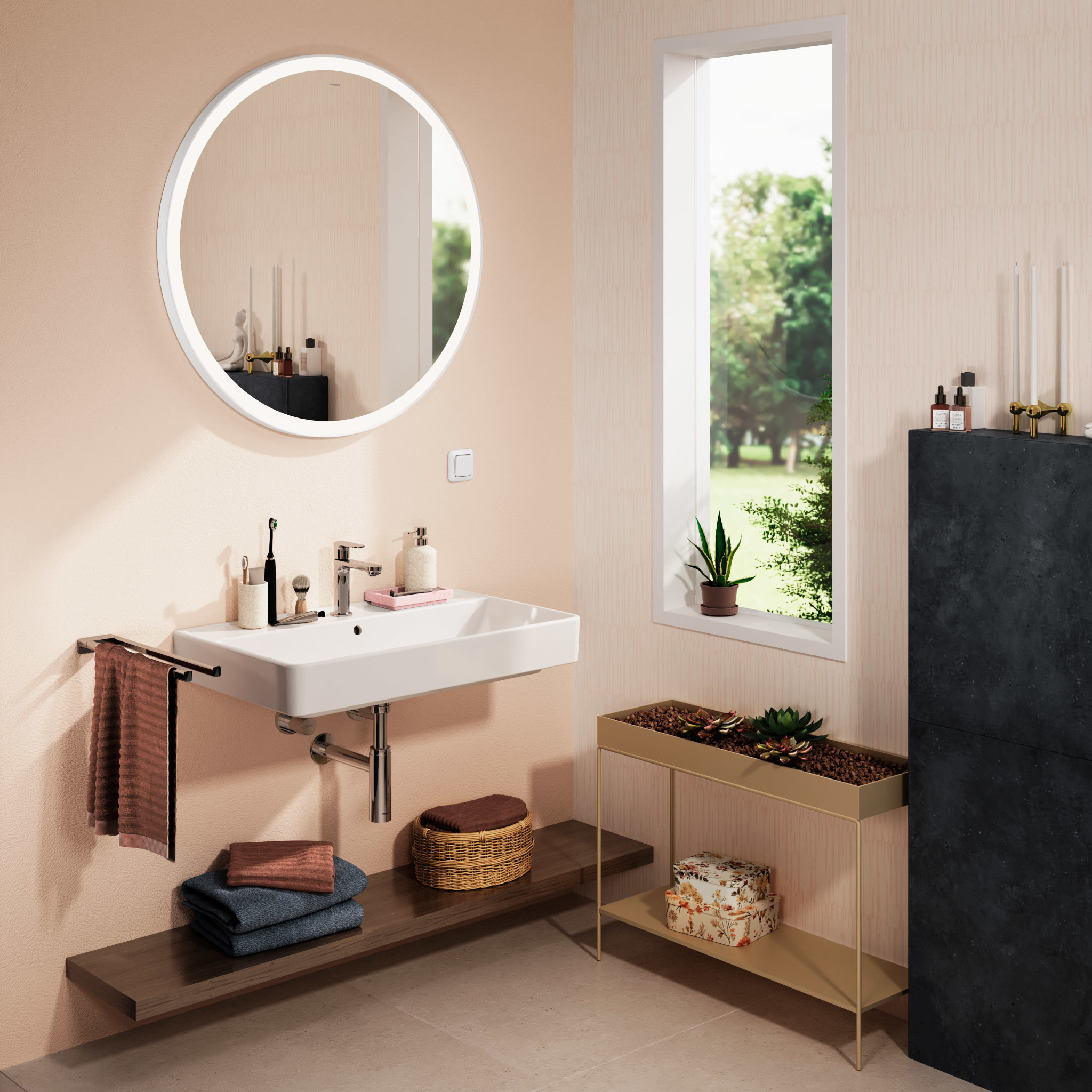 Hansgrohe Xarita Lite S lustro 90x90 cm okrągłe z oświetleniem biały 54967700