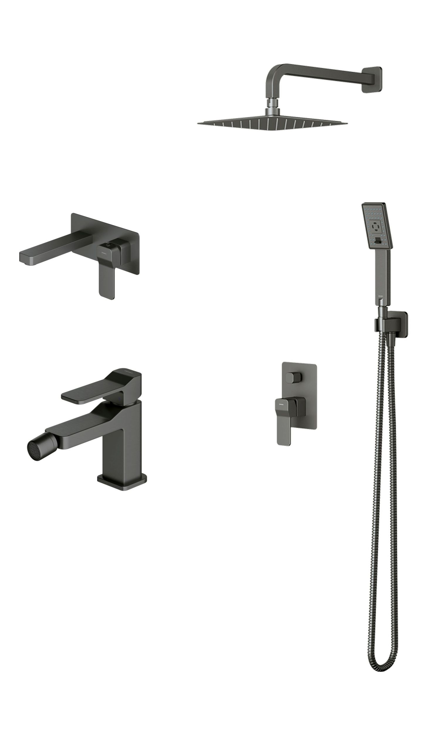 Zestaw Omnires Slide zestaw prysznicowy podtynkowy z deszczownicą, baterią umywalkową podtynkową i baterią bidetową grafit (SL7715GR, ...