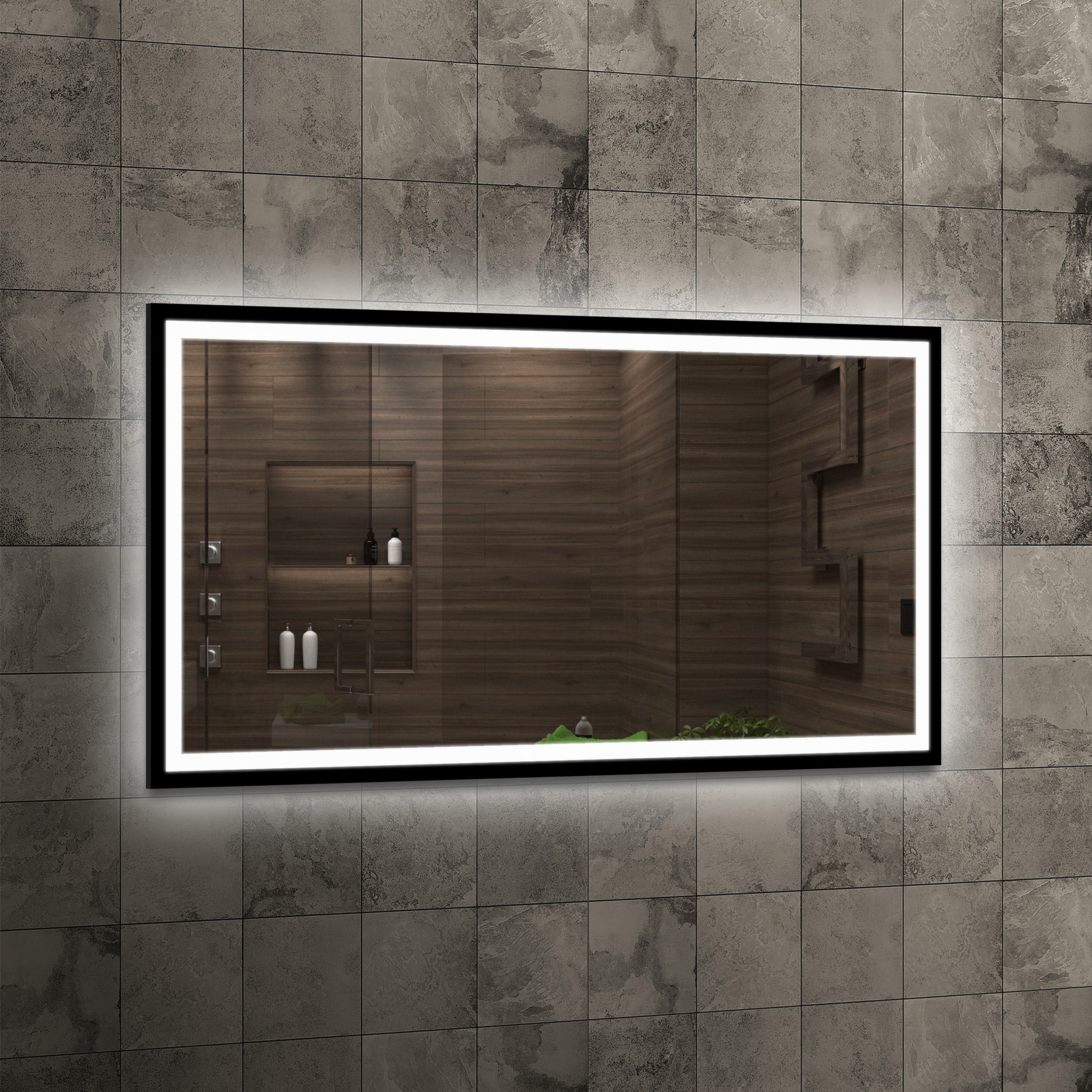 Venti Luxled lustro 120x60 cm prostokątne z oświetleniem czarny - Wysyłka w 24h