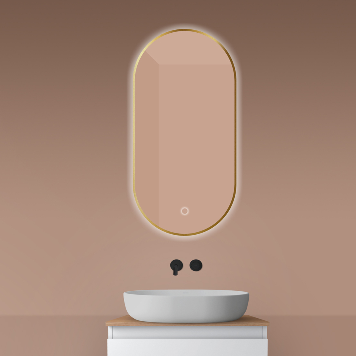 Oltens Nordlis lustro 50x100 cm owalne z oświetleniem od tyłu z matą grzewczą złoto szczotkowane 64129810 - Wysyłka w 24h