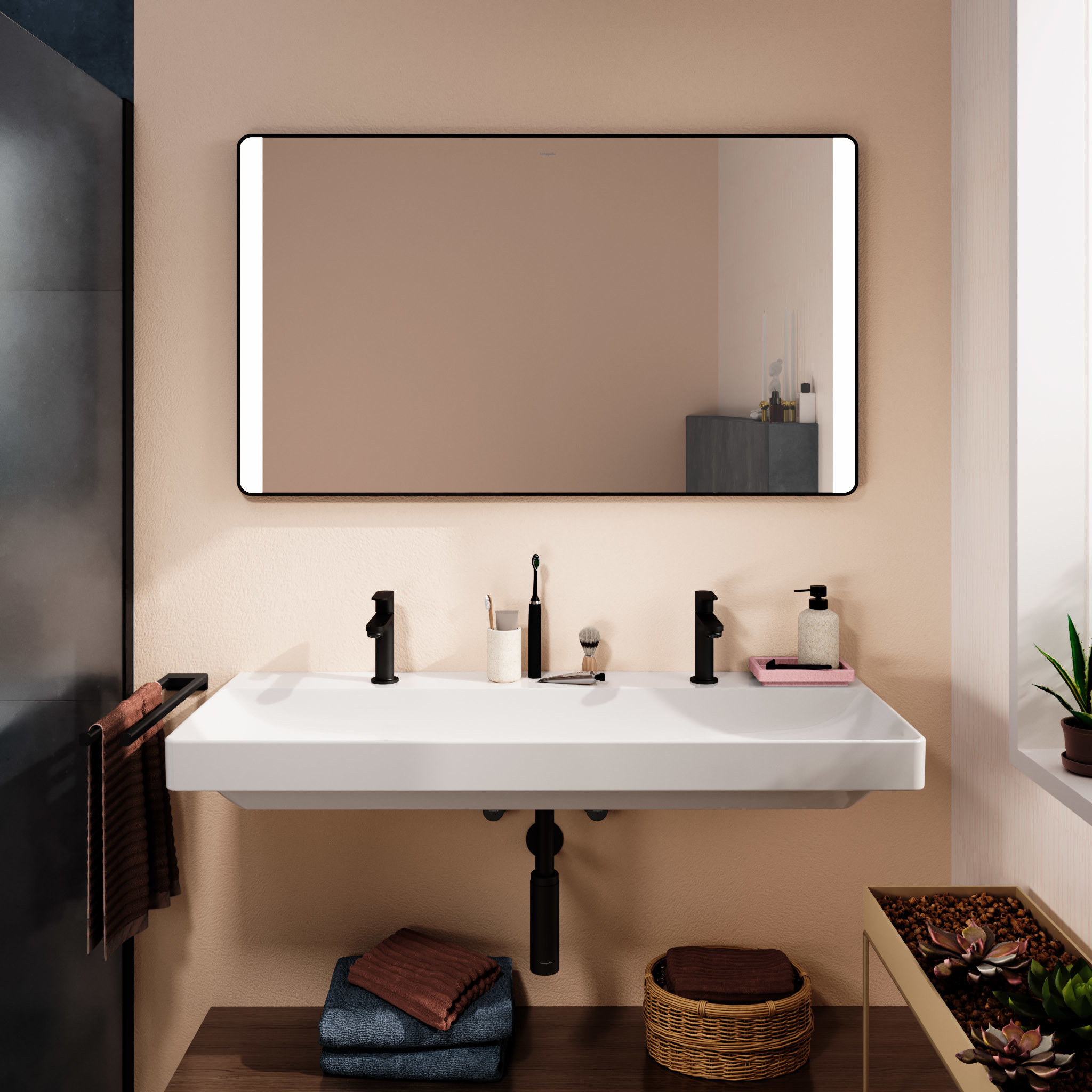 Hansgrohe Xarita Lite Q lustro 120x70 cm prostokątne z oświetleniem czarny mat 54978670