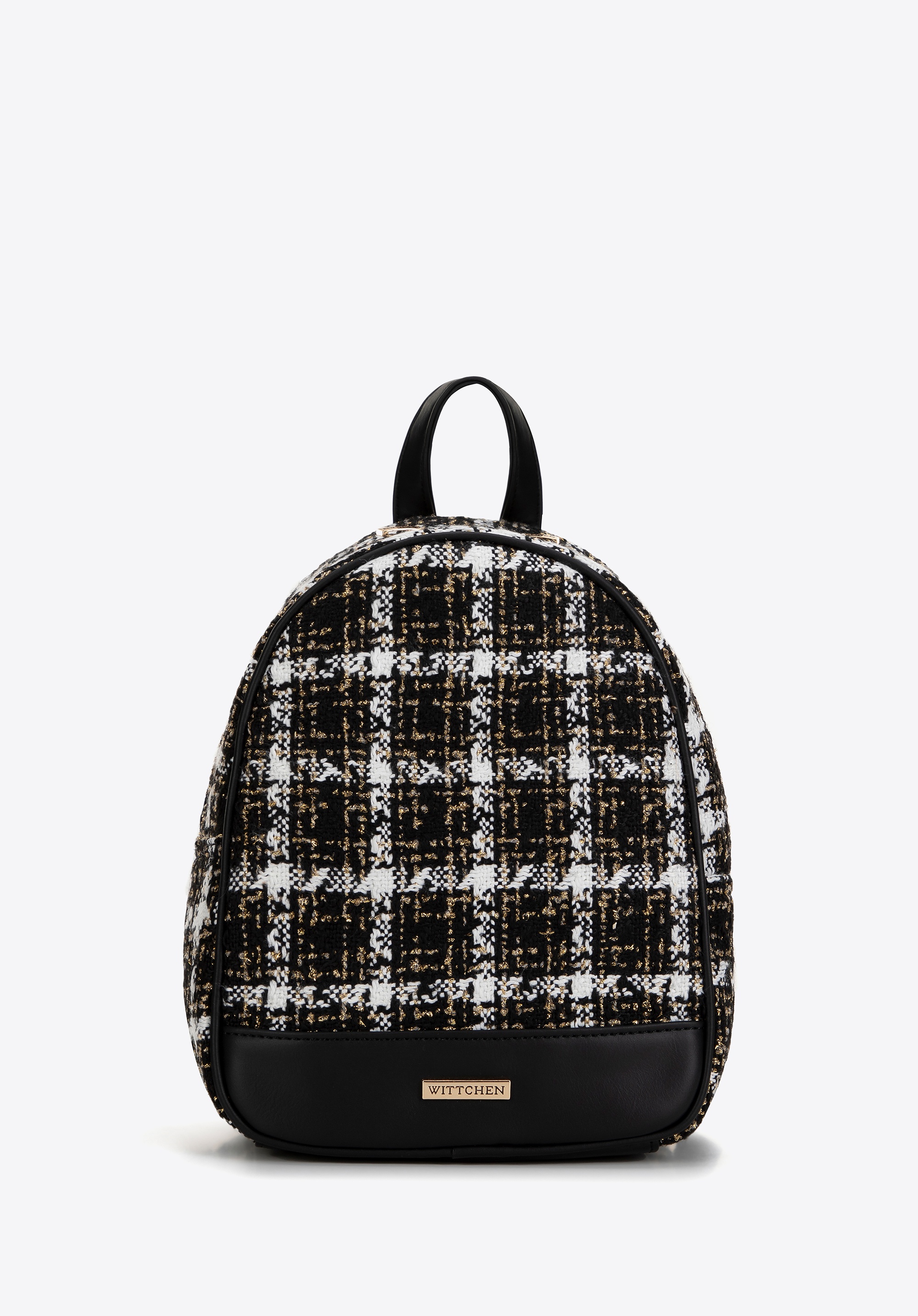 Damski plecak z tkaniny bouclé czarno - biały