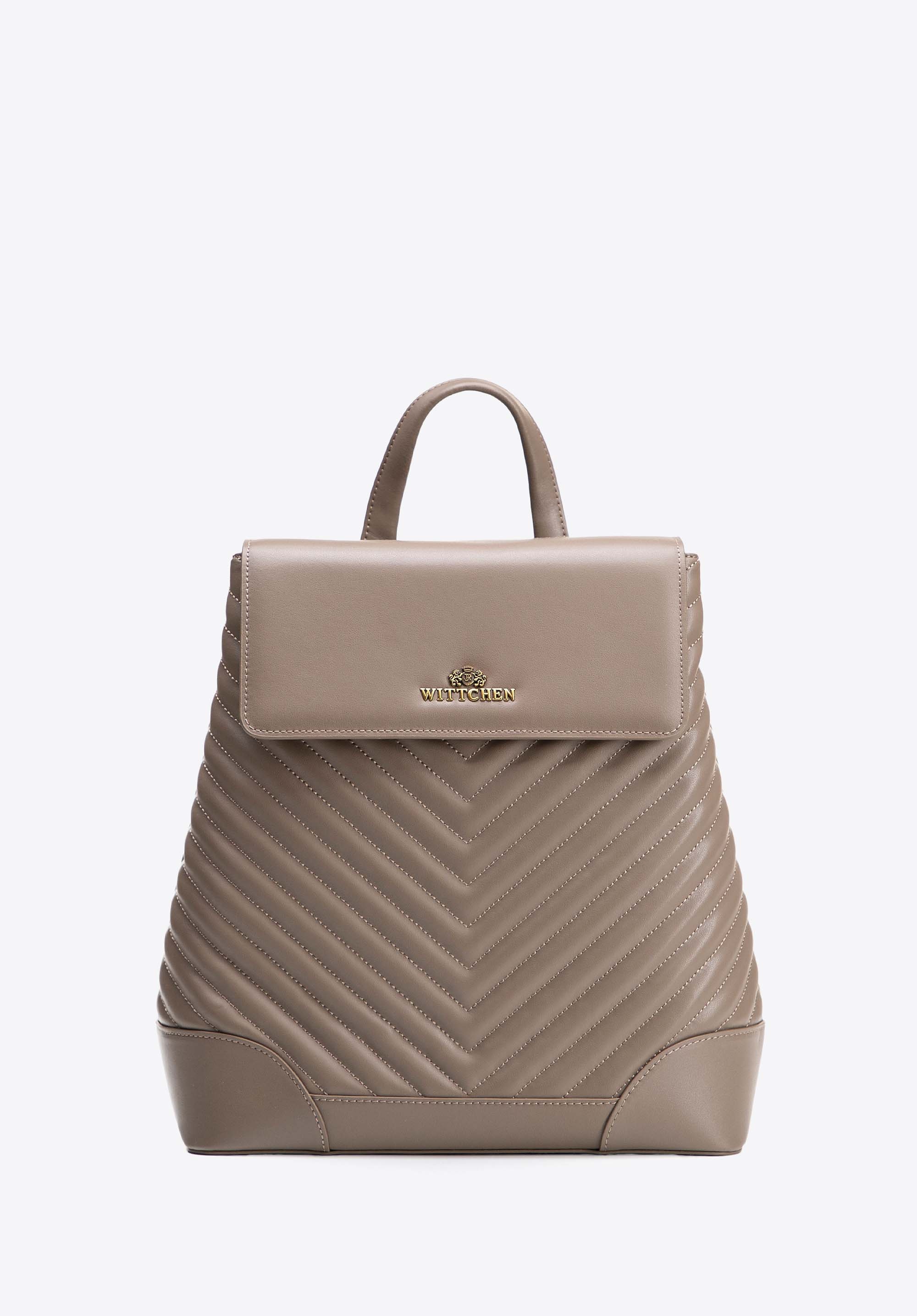 Damski plecak ze skóry naturalnej z przeszyciami ciemny beż