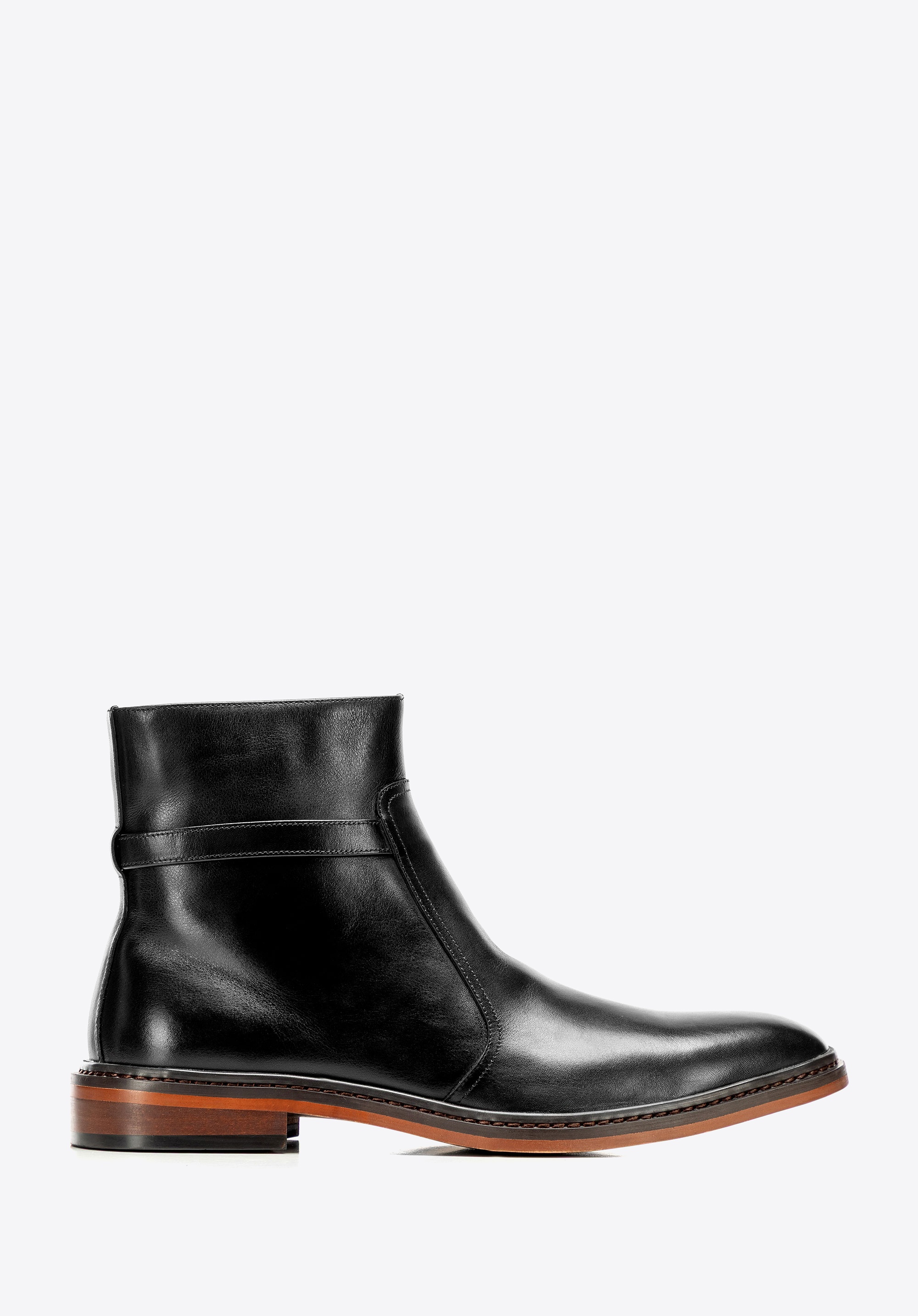 Dodatkowe rabaty - Męskie trzewiki ze skóry naturalnej na płaskim obcasie czarne