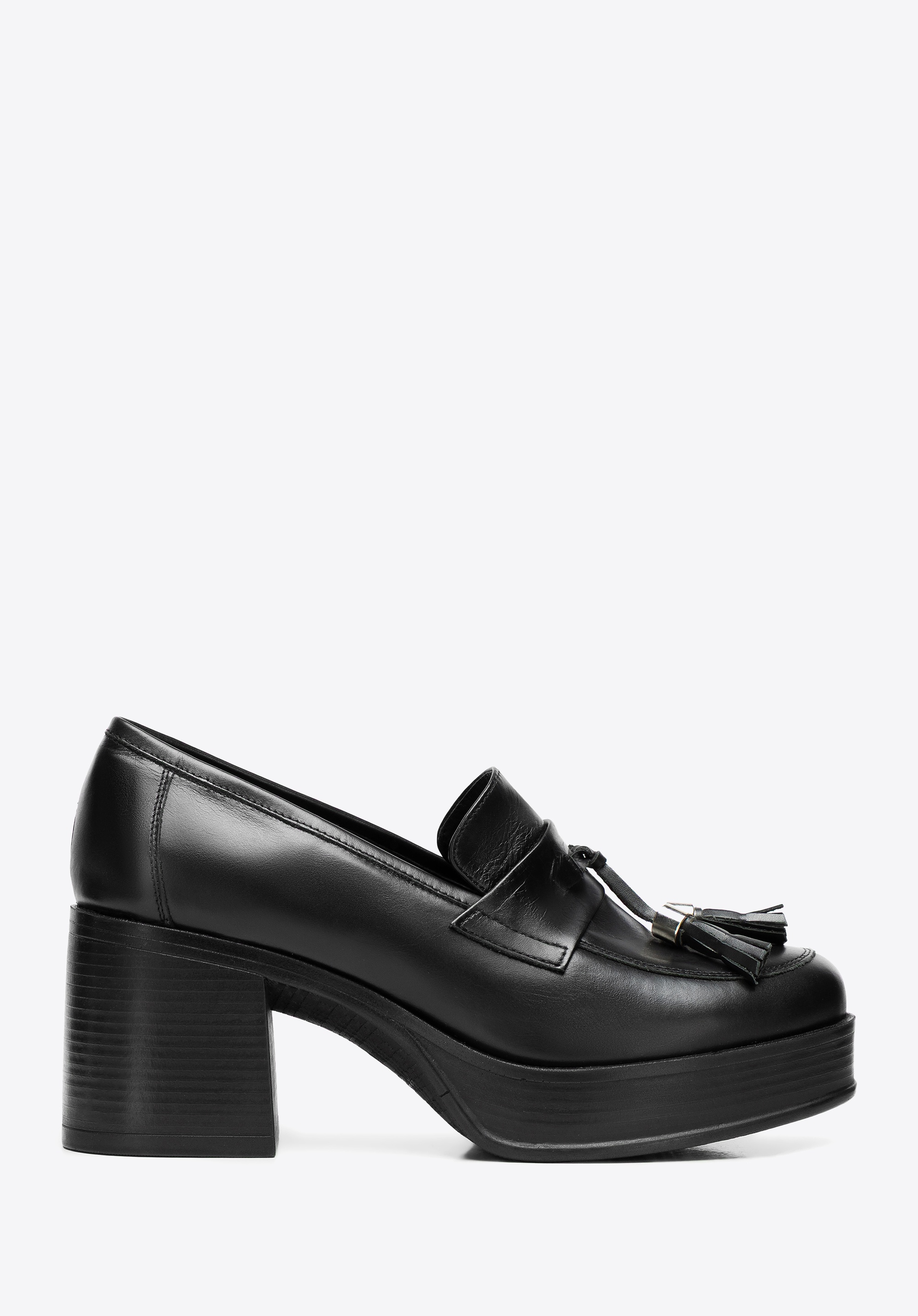 Dodatkowe rabaty - Damskie czółenka ze skóry naturalnej na słupku czarne