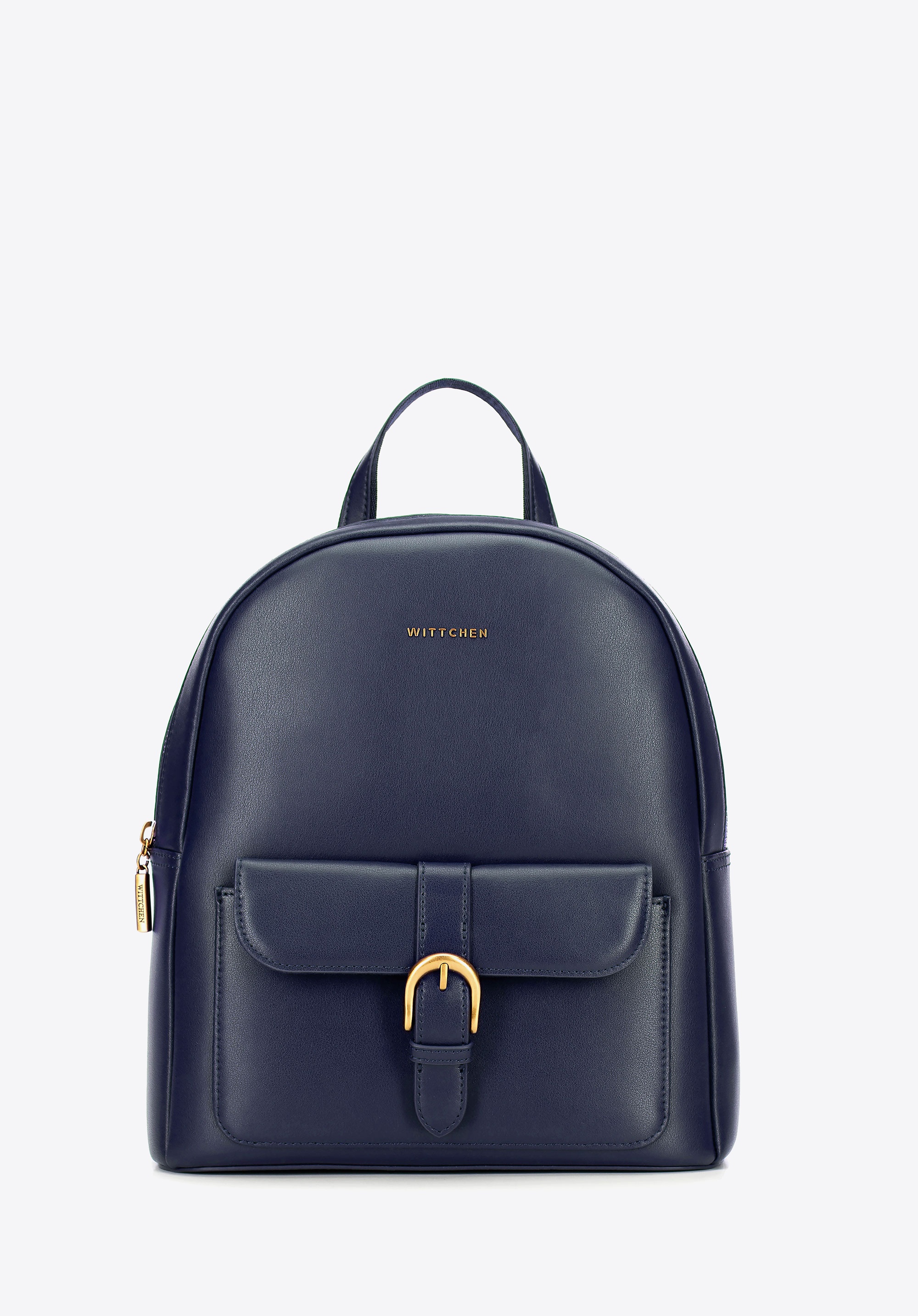 Damski plecak ze skóry naturalnej z kieszenią na przodzie granatowy