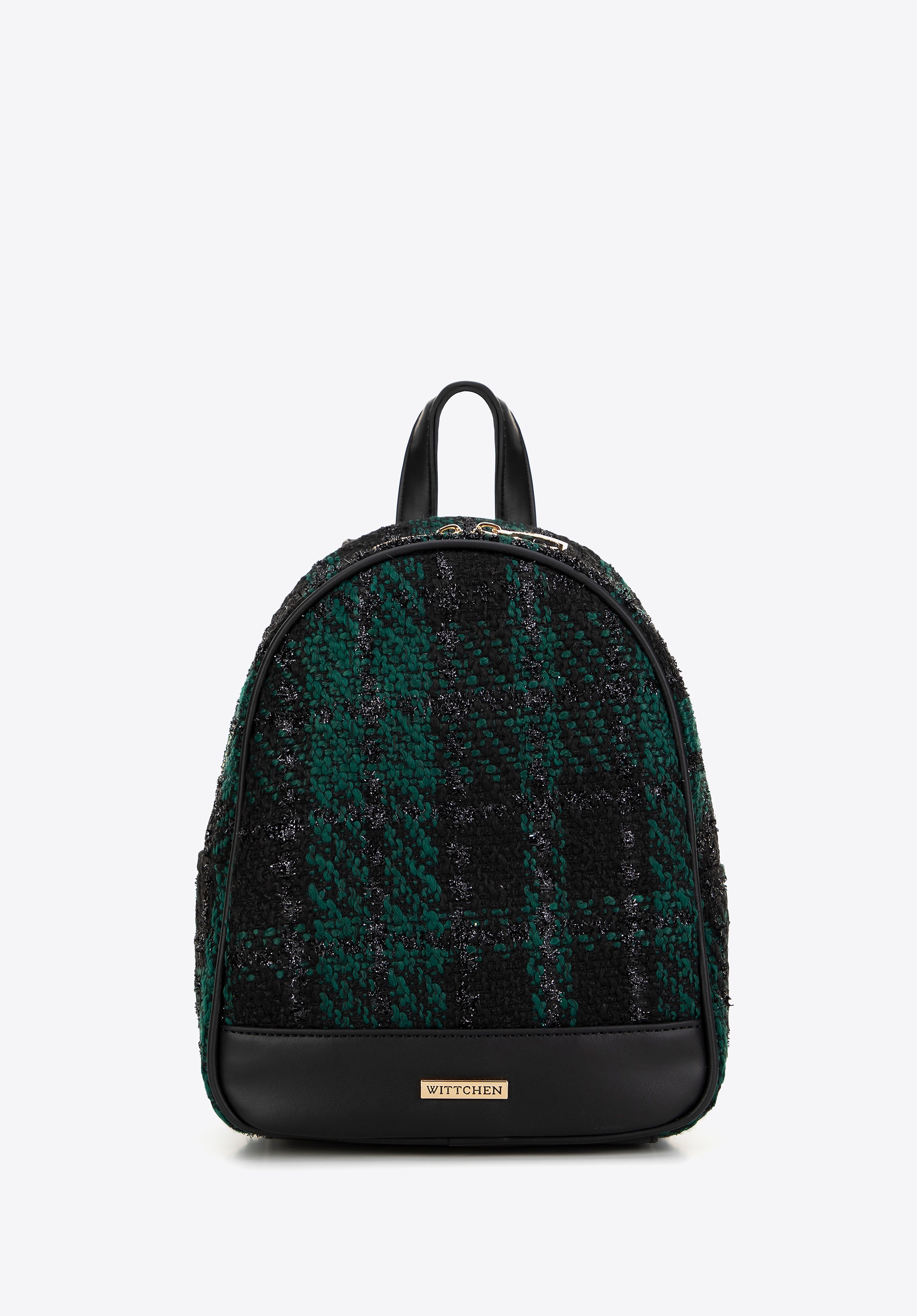 Damski plecak z tkaniny bouclé czarno - zielony