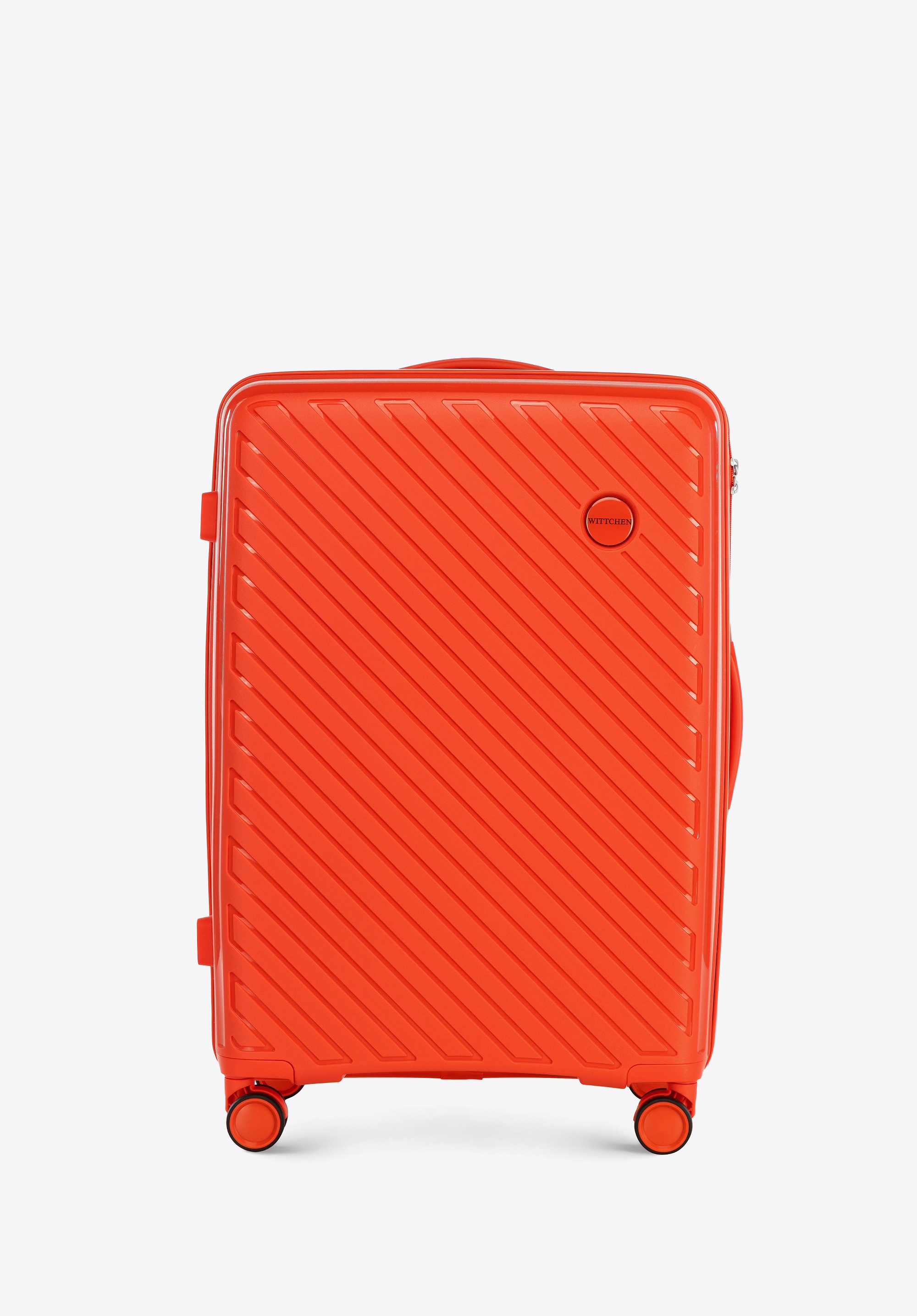 Średnia walizka z polipropylenu w tłoczone paski pomarańczowa