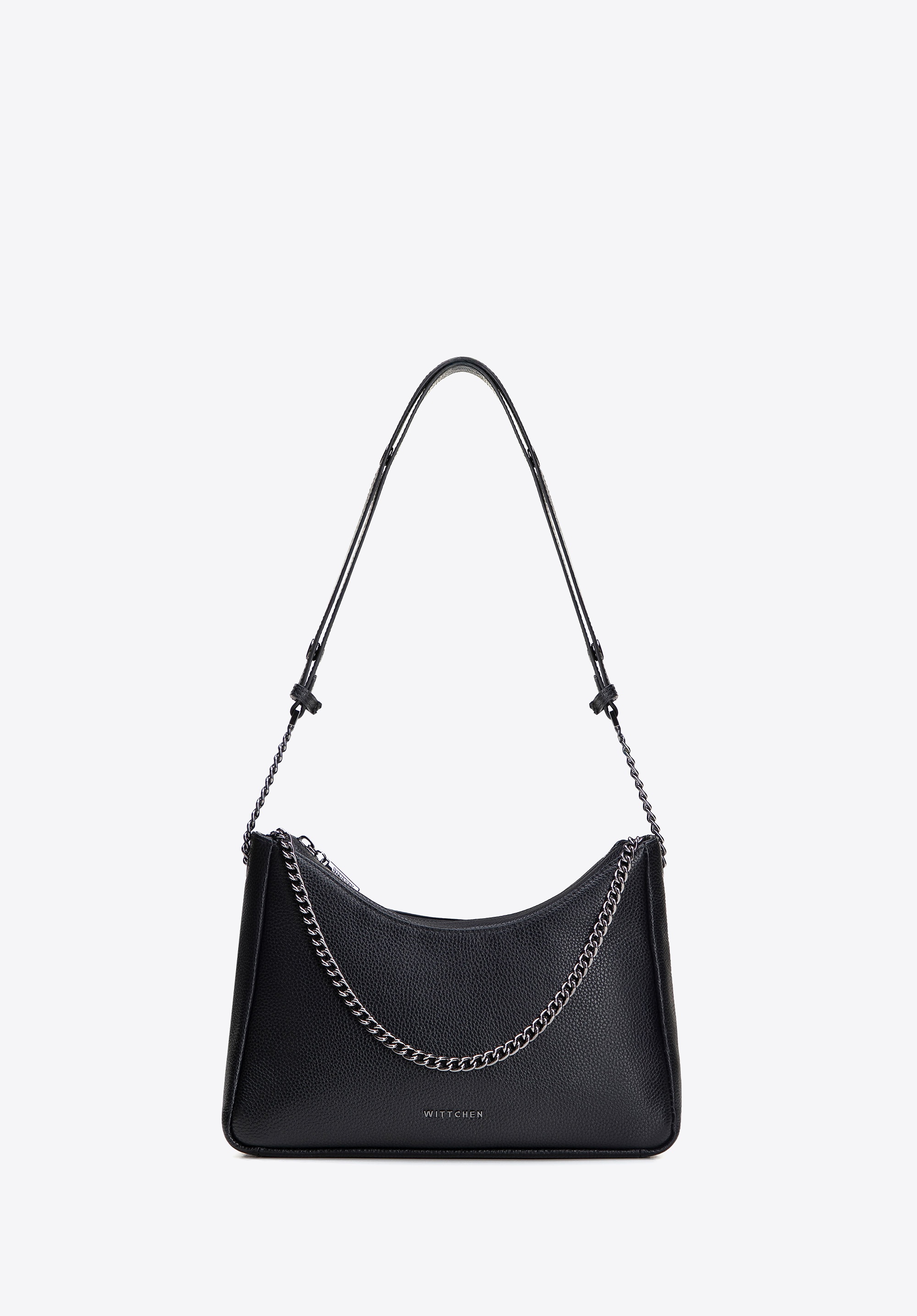 Damska torebka bagietka ze skóry czarno - grafitowa