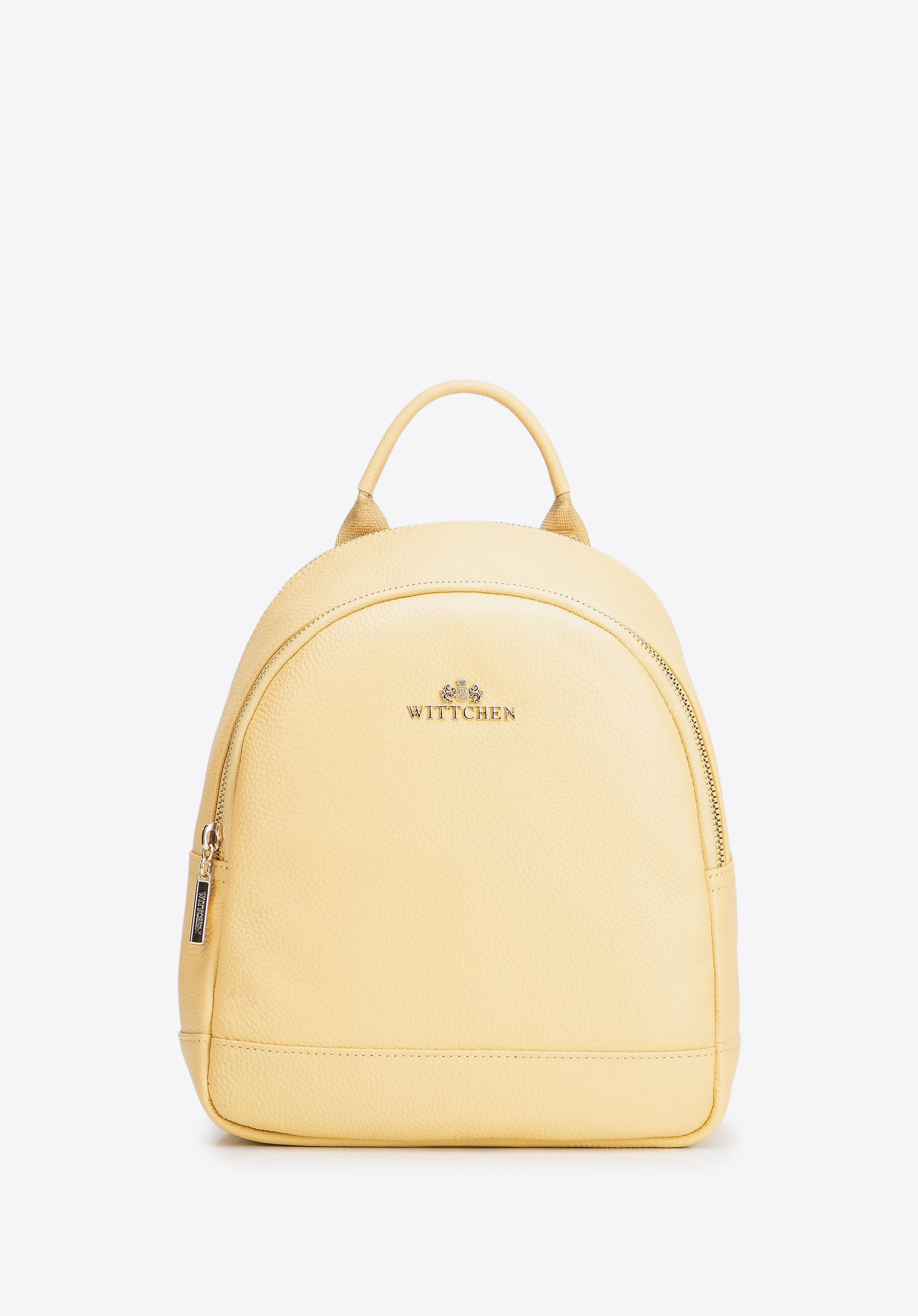 Mały plecak damski ze skóry naturalnej groszkowej żółty