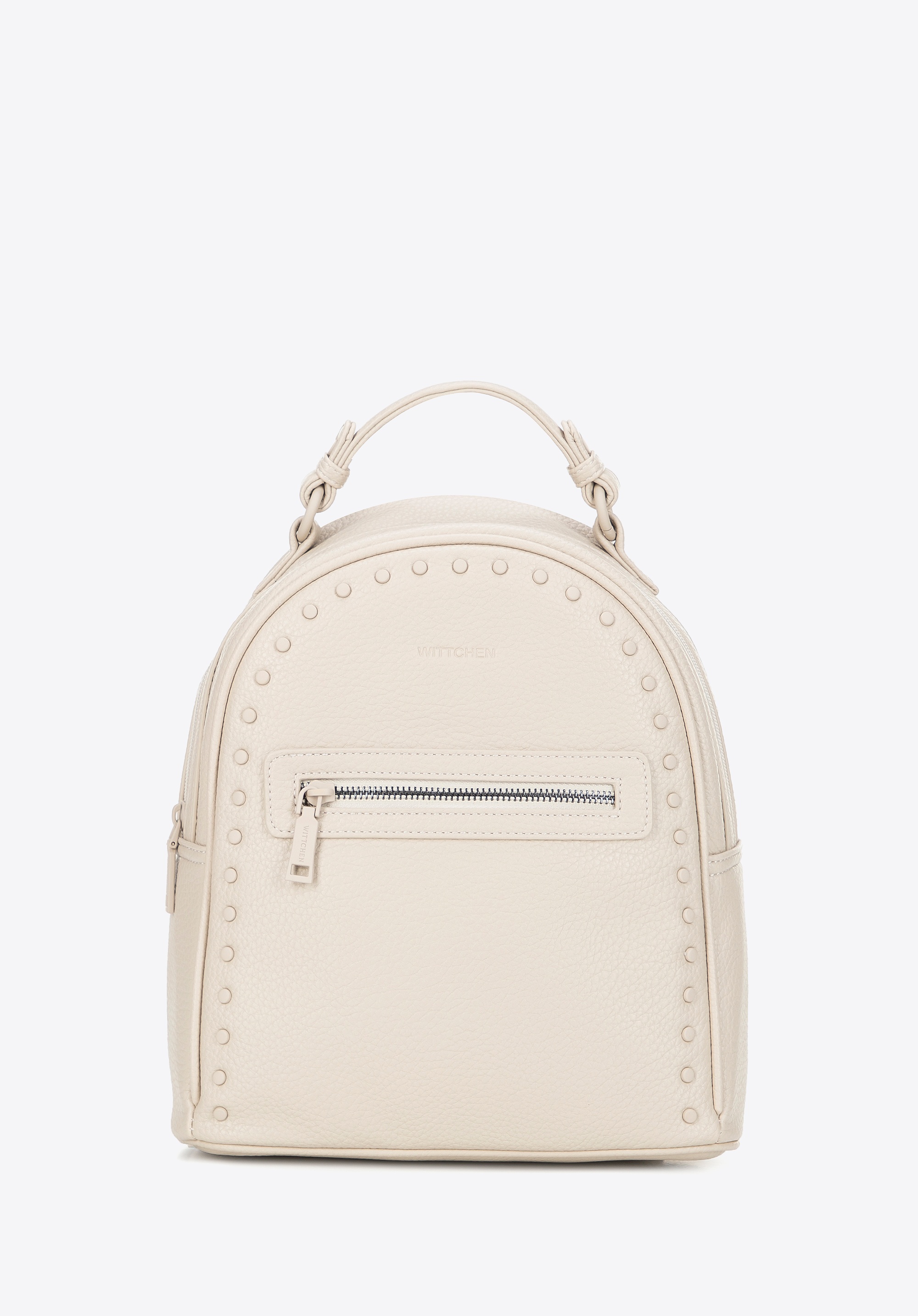 Damski plecak z imitacji skóry z jednolitymi dżetami kremowy