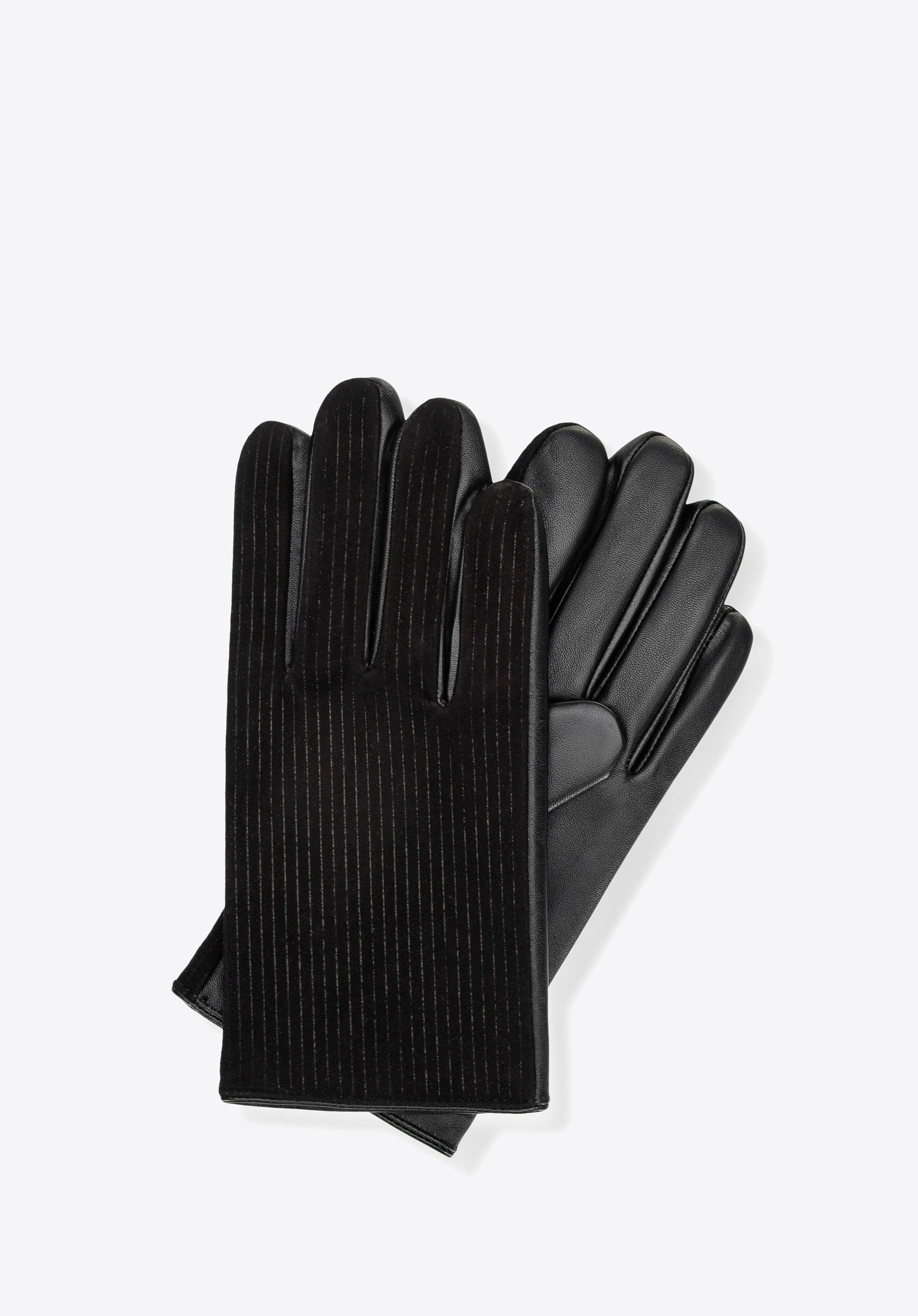 Męskie rękawiczki skórzane w delikatne paski czarne