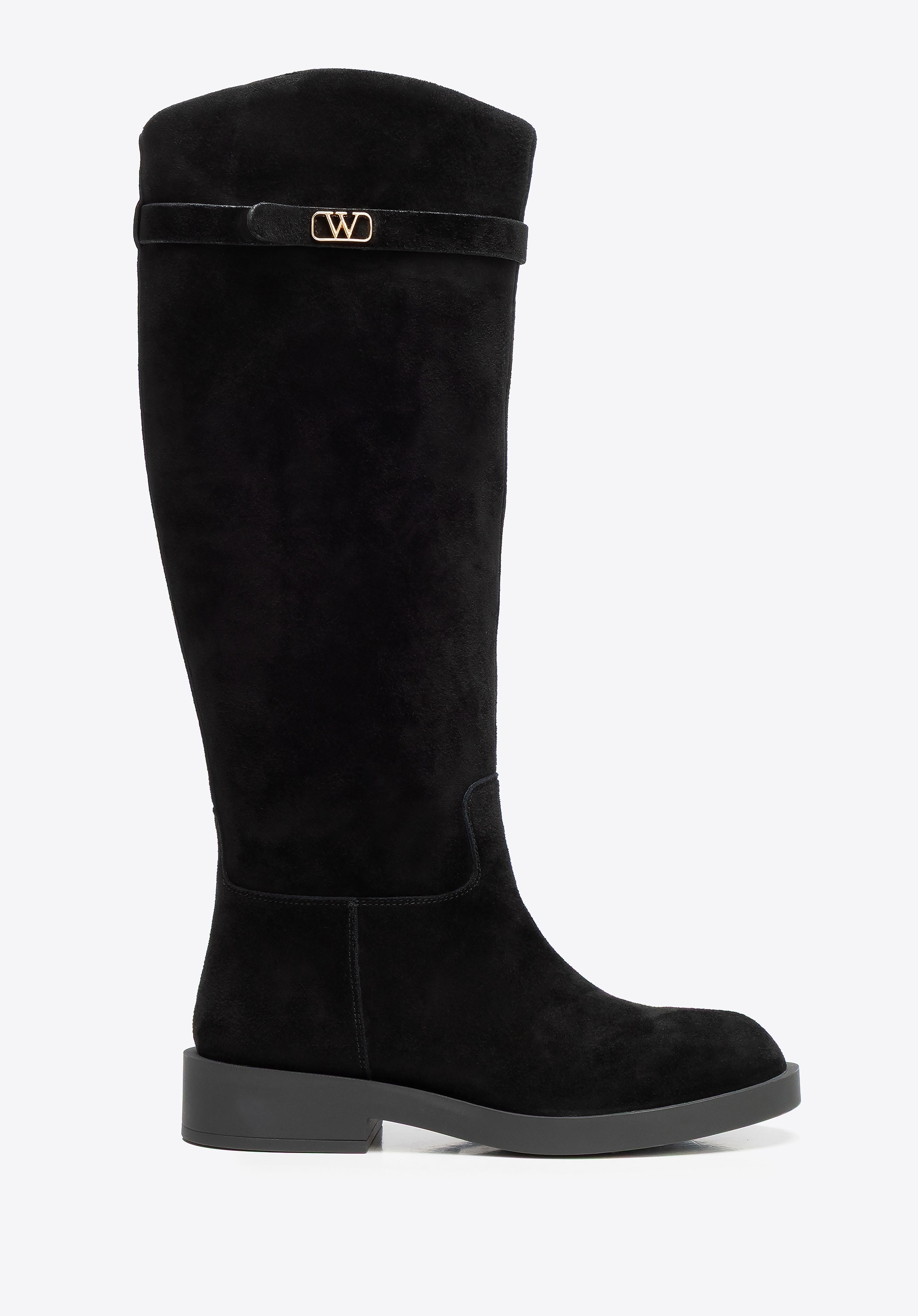 Damskie oficerki ze skóry naturalnej zamszowej czarne