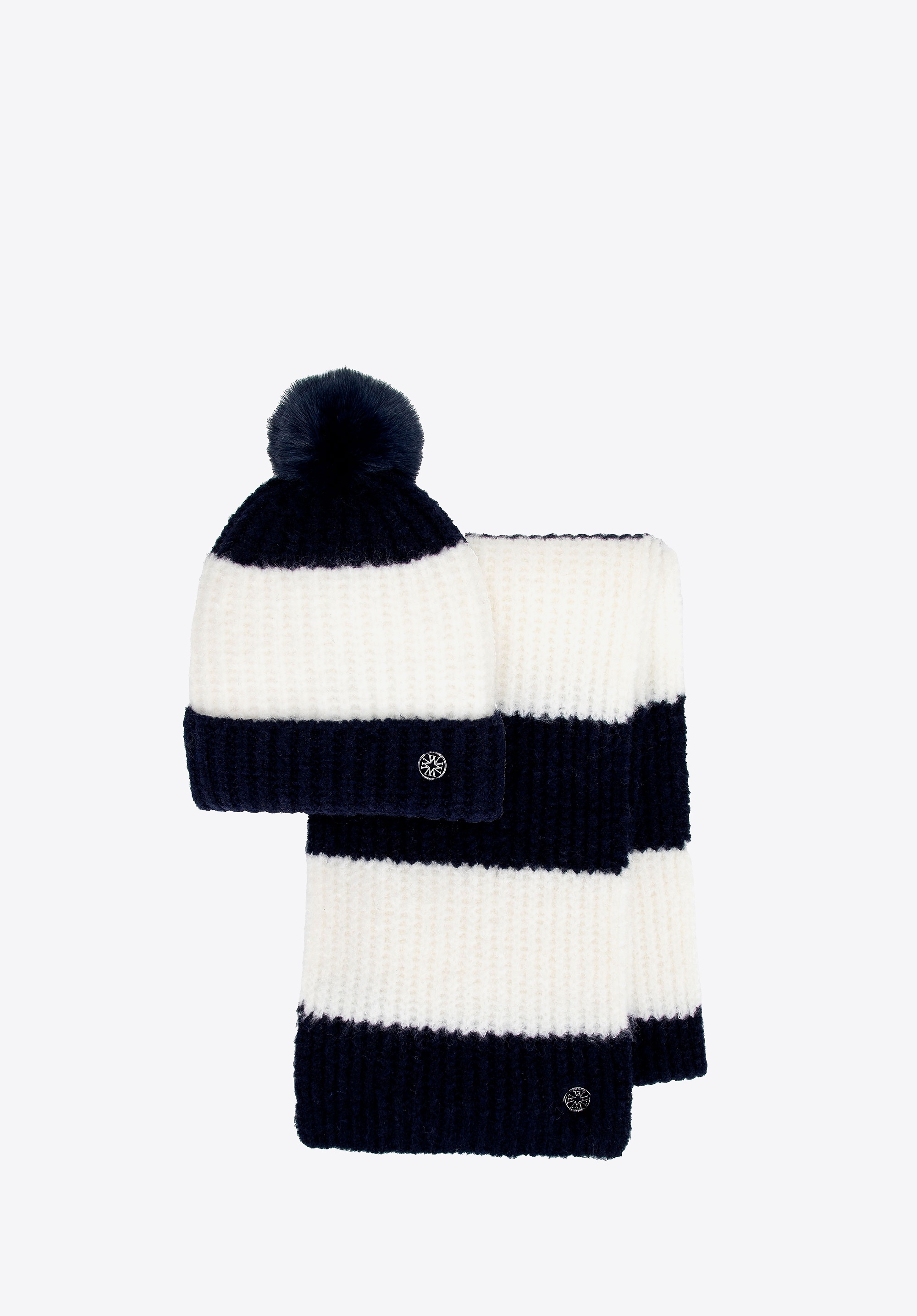 Damski zestaw zimowy z dodatkiem wełny kremowo - granatowy