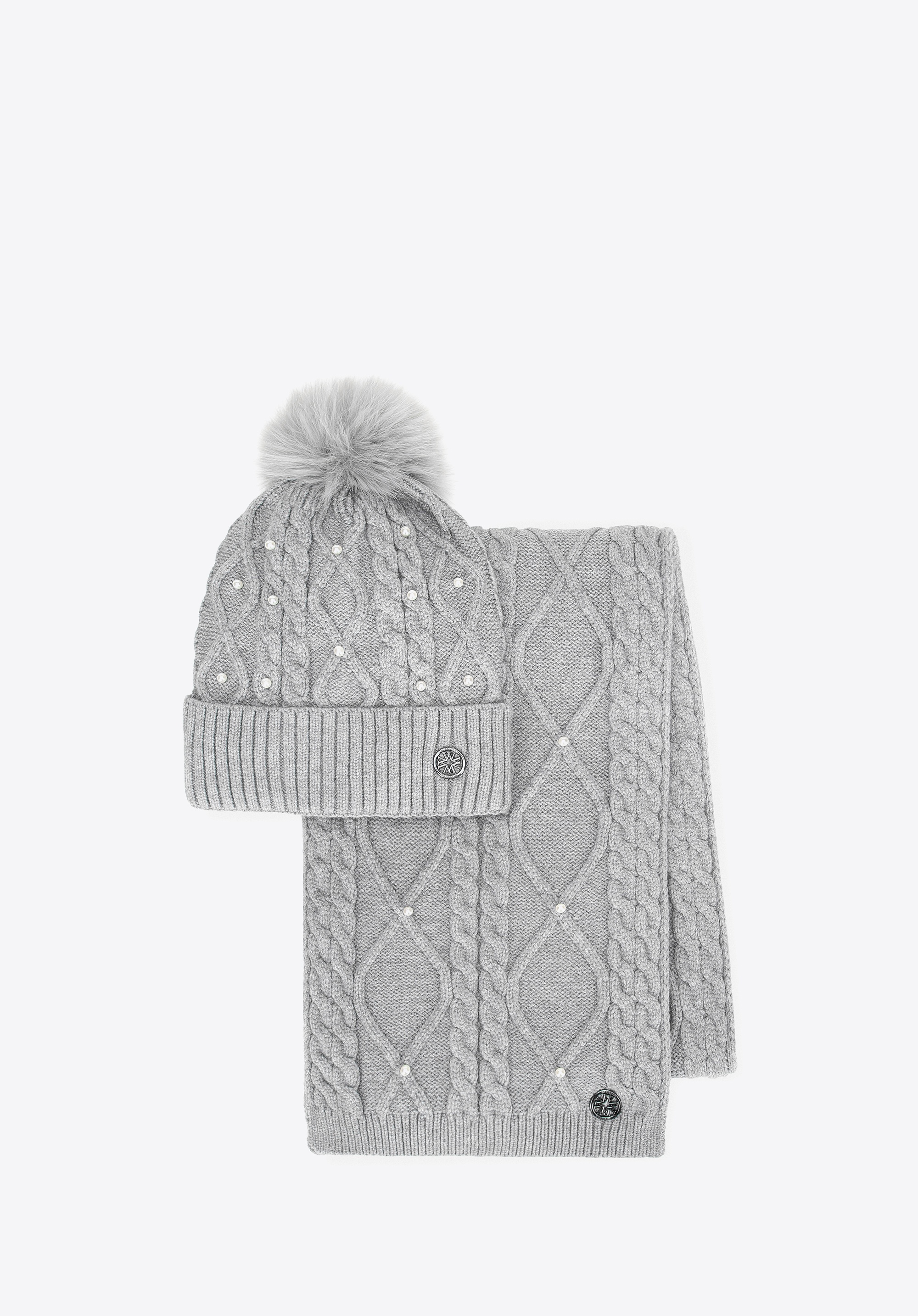 Damski zestaw zimowy w ozdobne perły szary