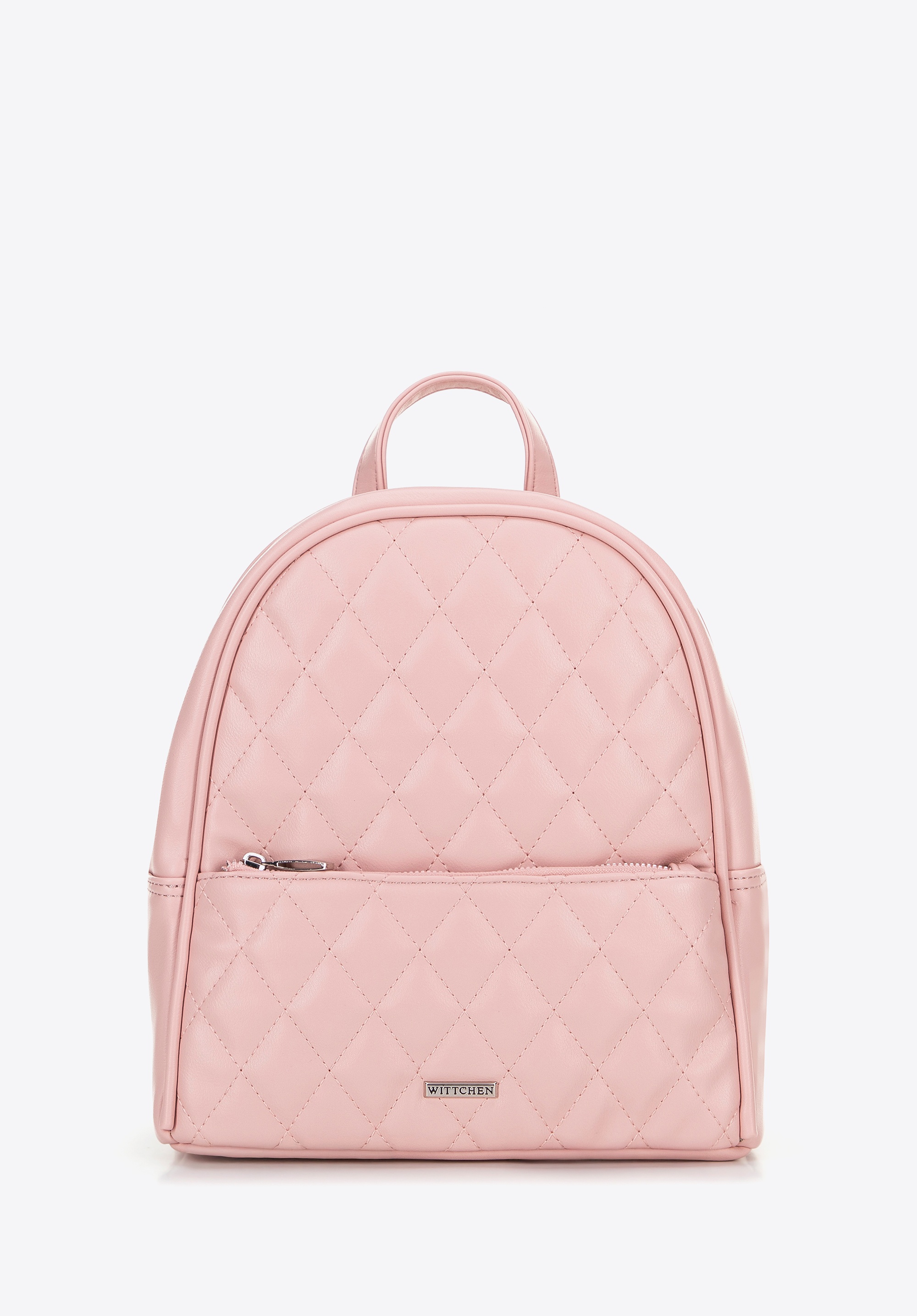 Damski plecak z imitacji skóry w przeszycia różowy