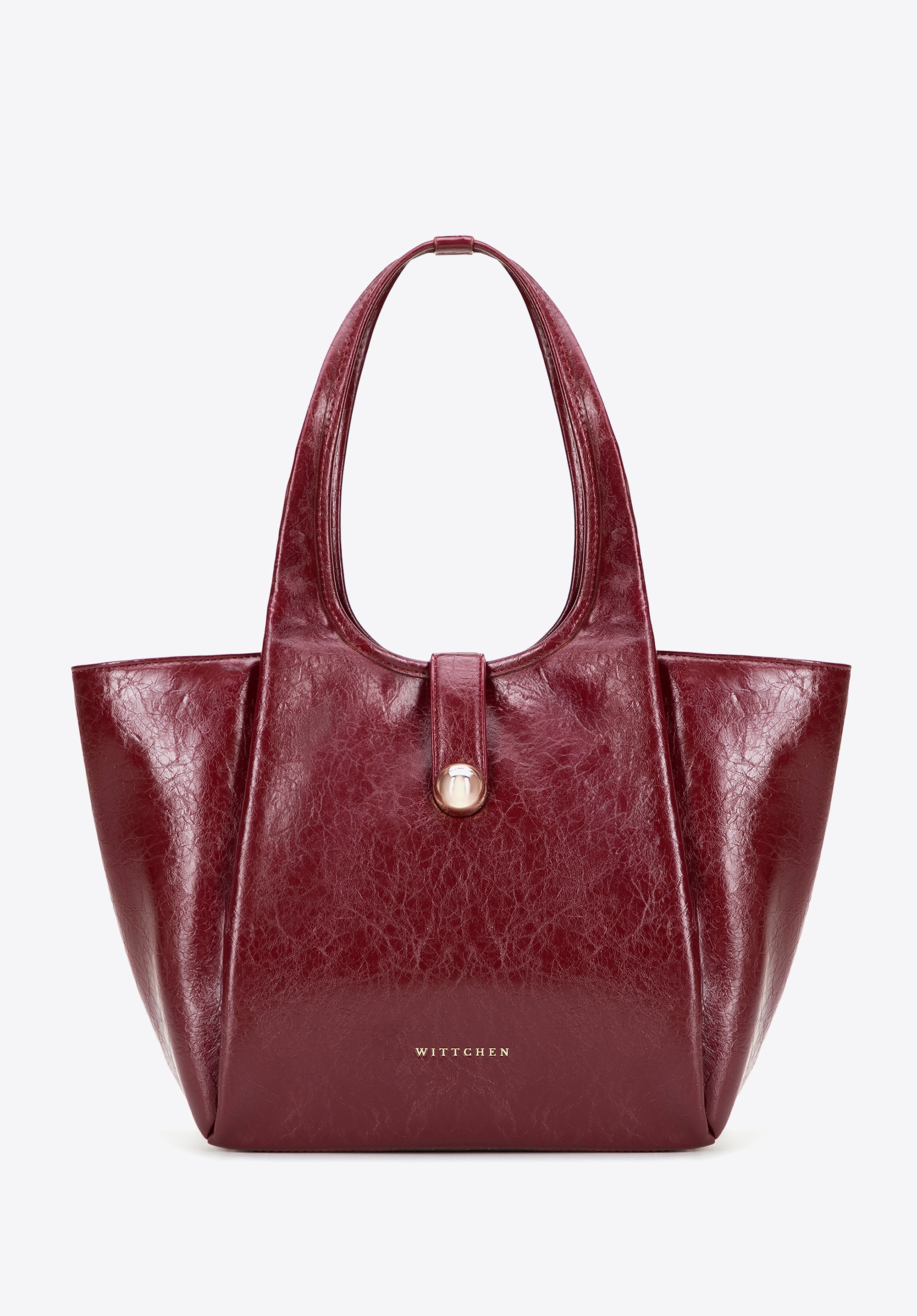 Damska shopperka z imitacji skóry z ozdobnym paskiem bordowa