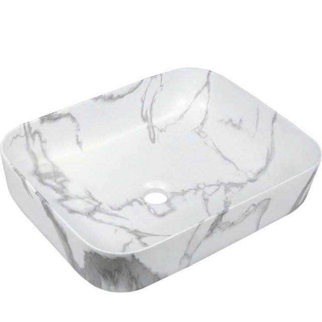 INVENA Umywalka nablatowa FLORINA prostokątna biały mat marmur CE-40-