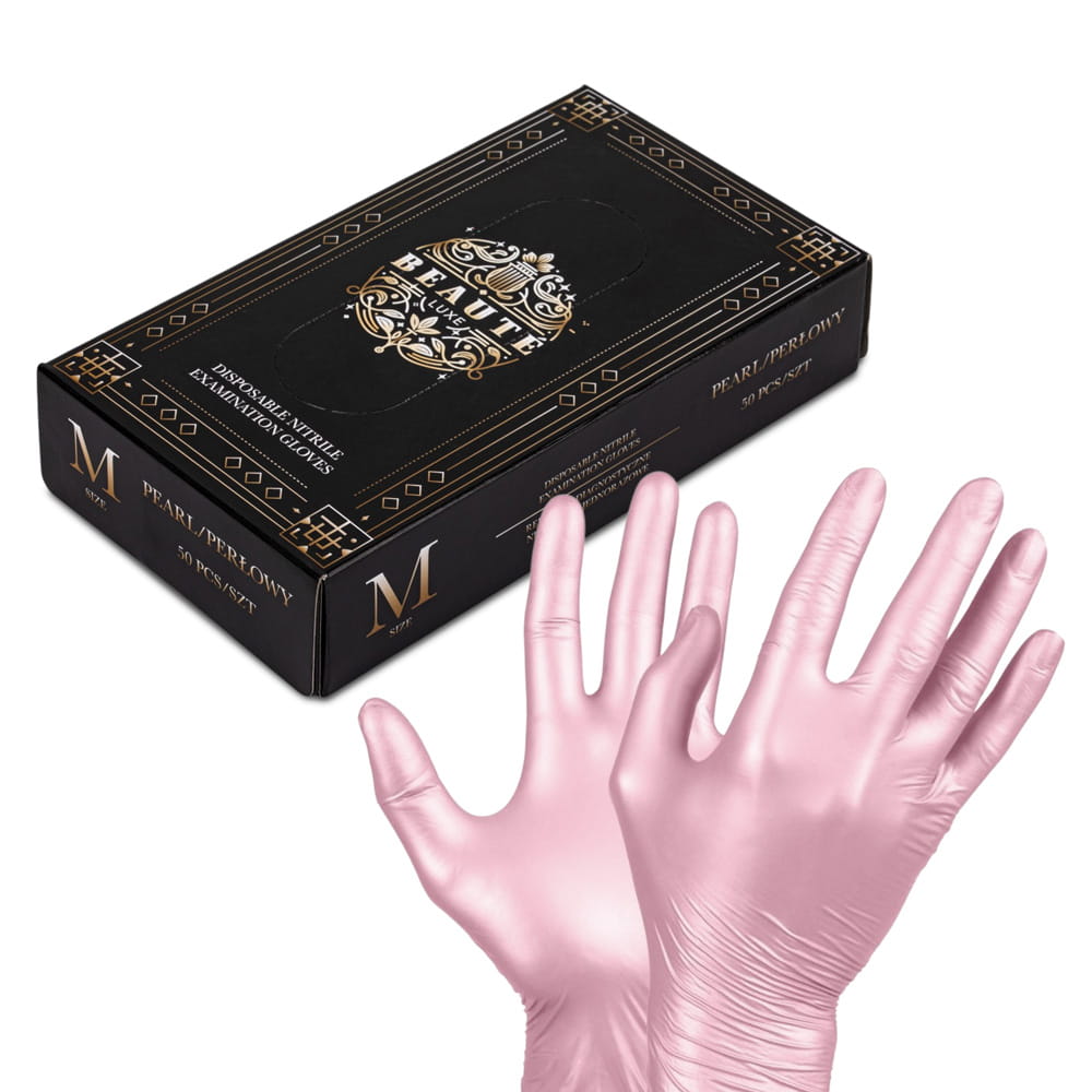 Rękawiczki jednorazowe nitrylowe diagnostyczne i ochronne Beaute Luxe rozmiar M perłowe 50 szt