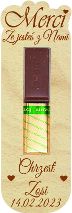 Podziękowanie dla gości MERCI czekoladki prezent z życzeniami na Komunię Roczek Urodziny Ślub Chrzest Święty IMIĘ grawer napis